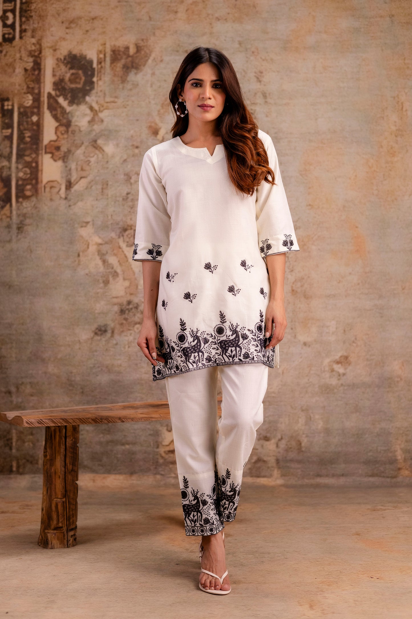 White sequence Embroidered co-ord sets