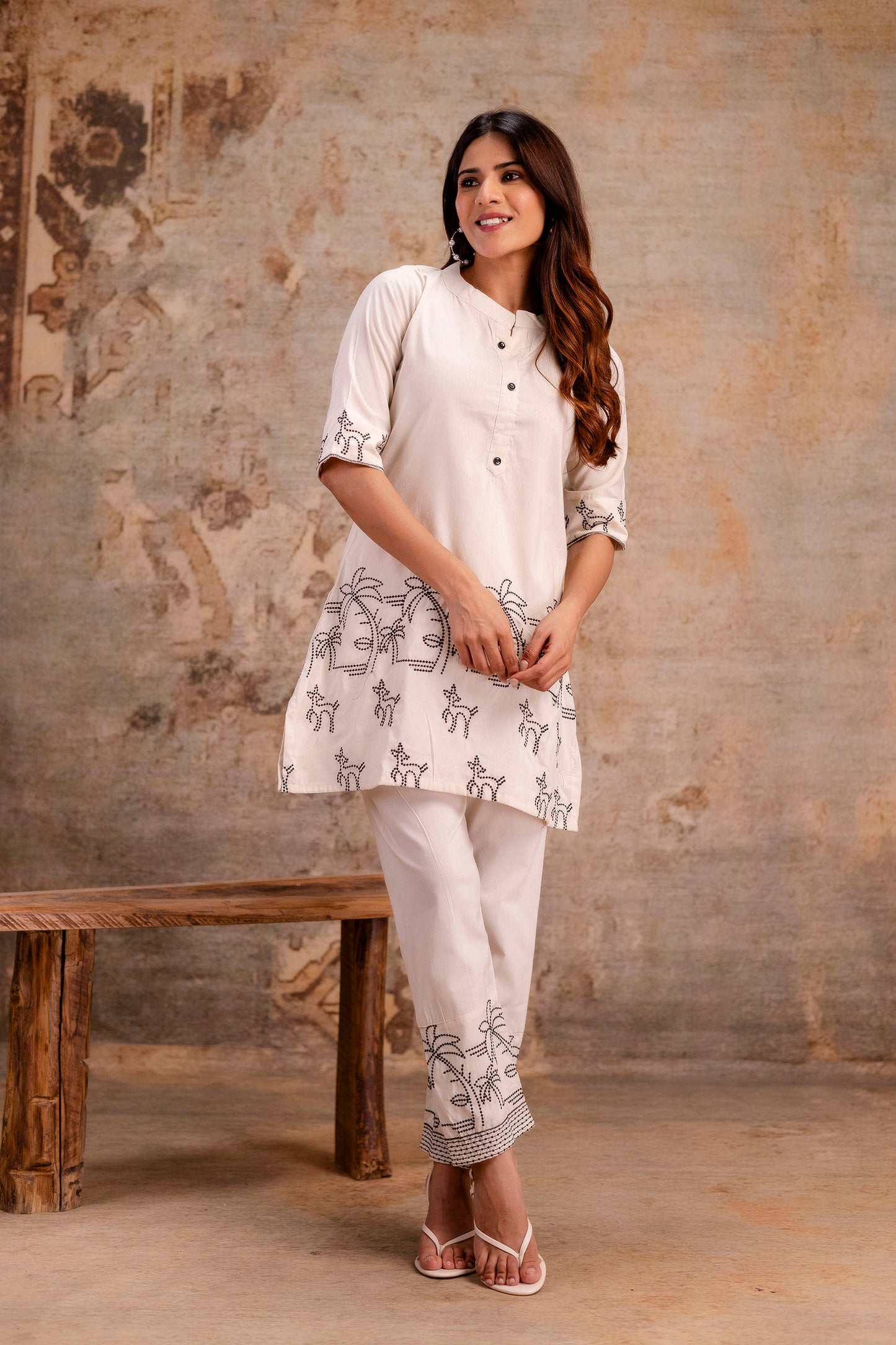 White cotton Embroidered co-ord sets