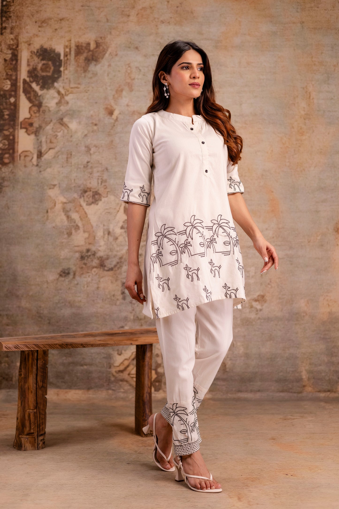 White cotton Embroidered co-ord sets