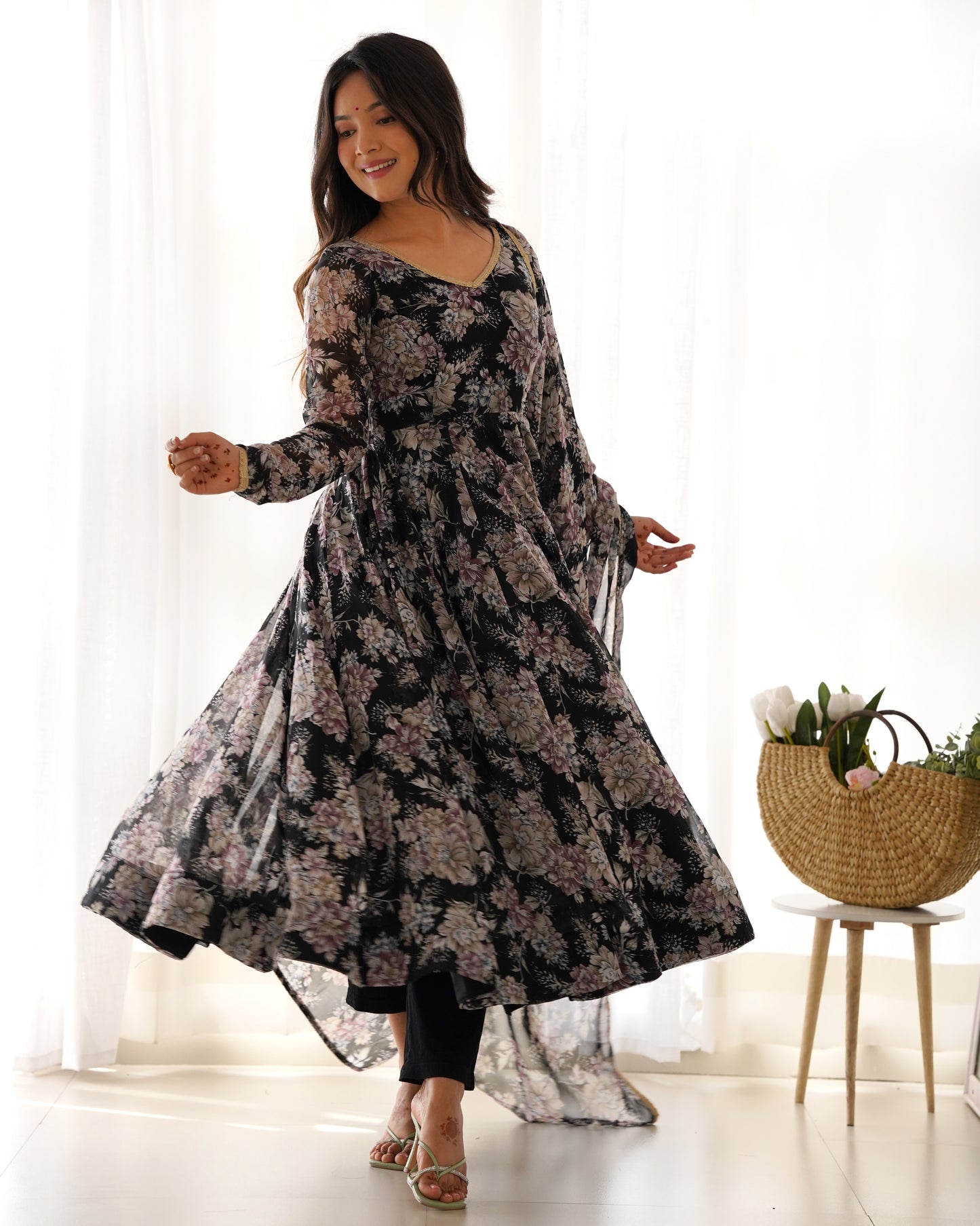 Black Printed Anarkali suit