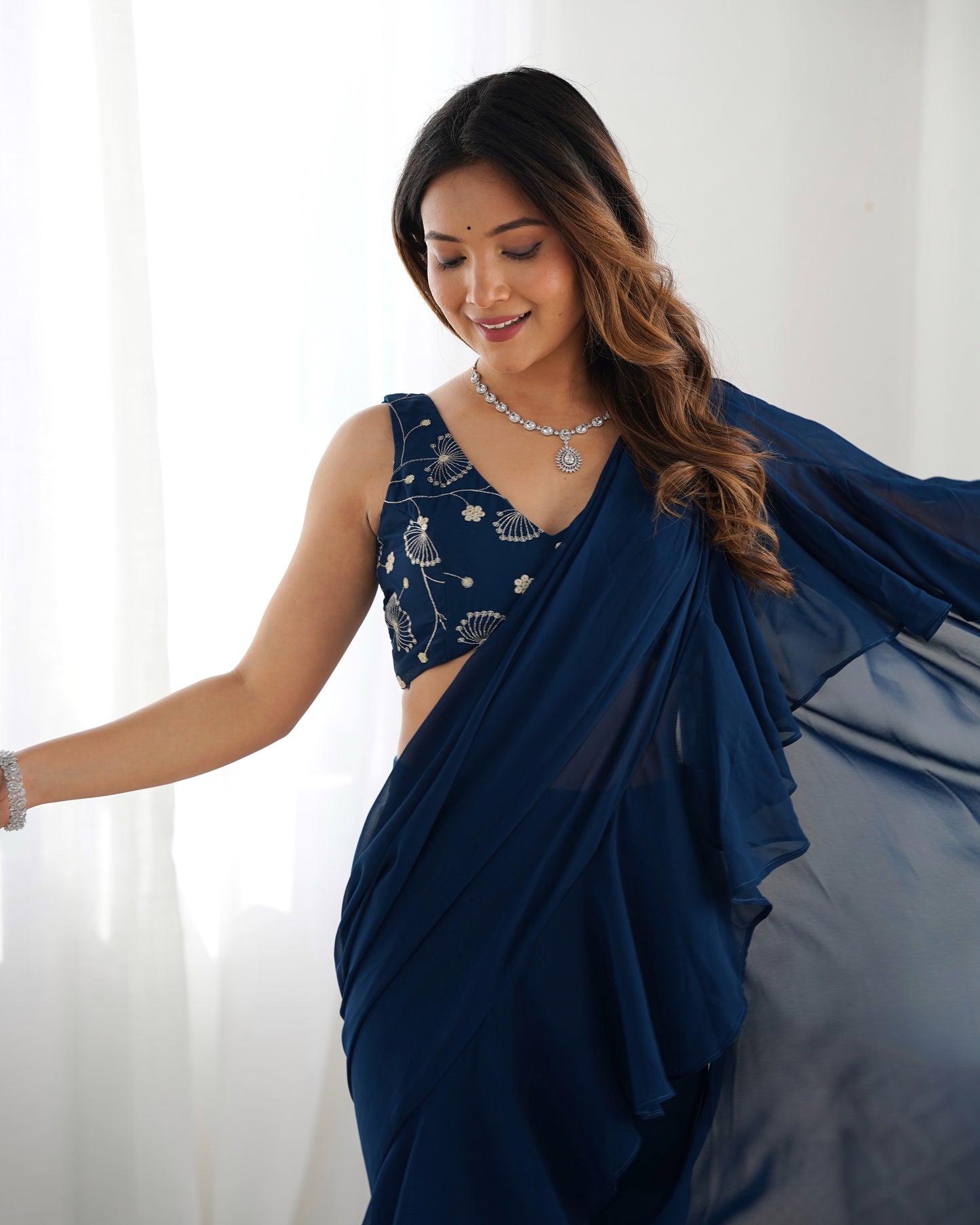 Teal Blue Georgette Sharara Saree