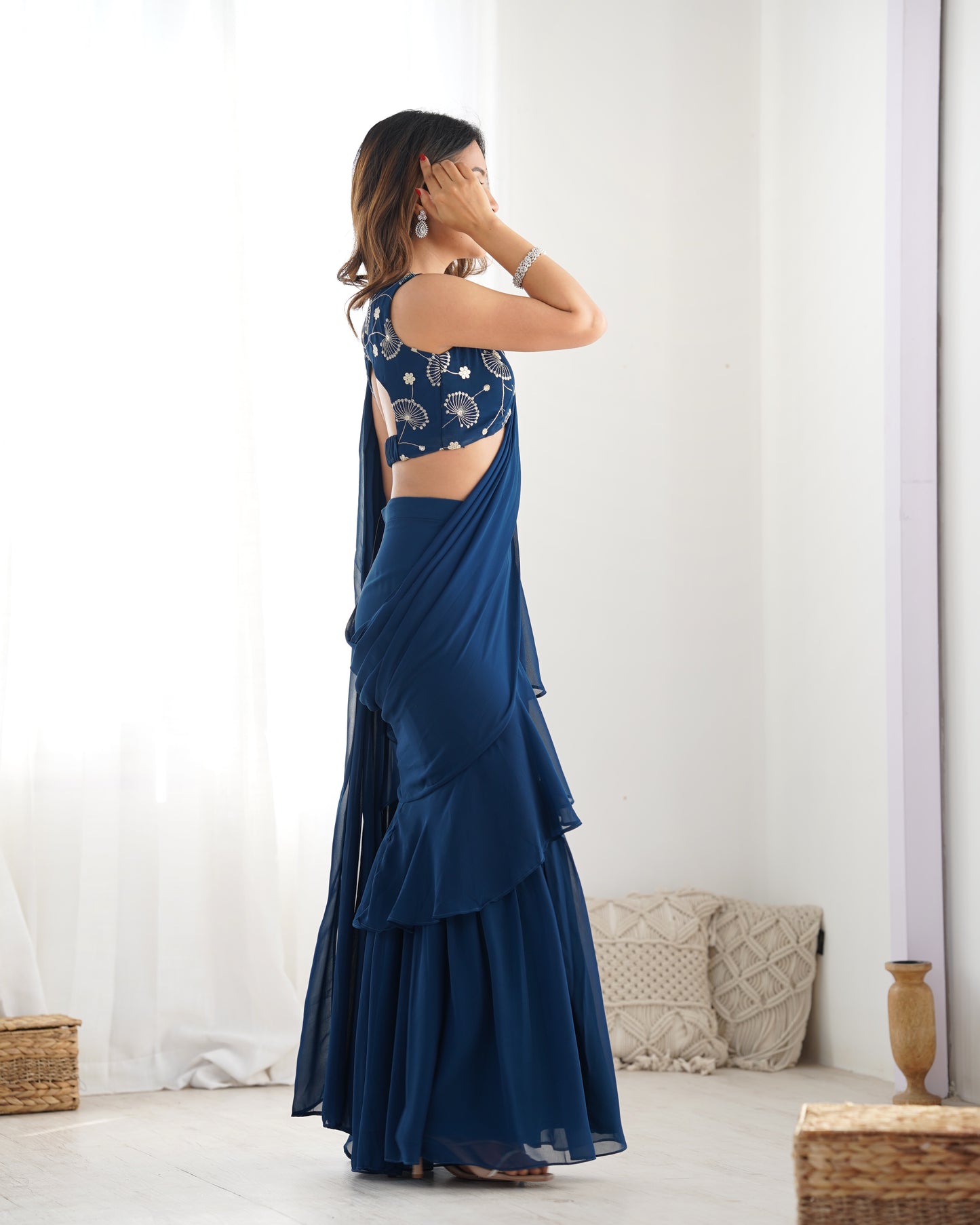 Teal Blue Georgette Sharara Saree