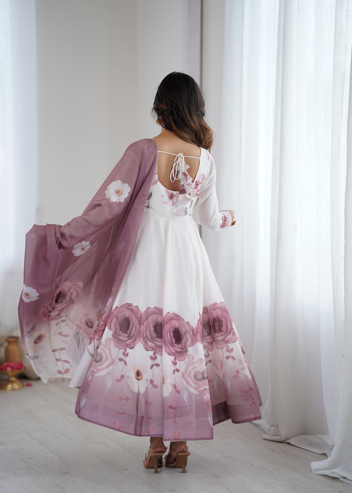 onion pink organja silk printed anarkali suit set