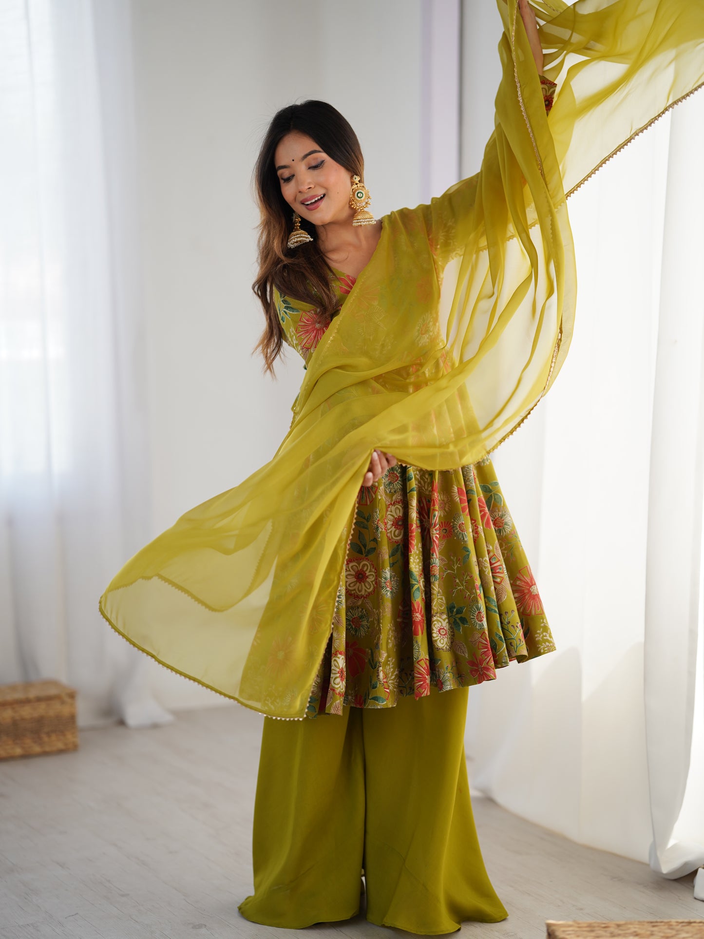Green Palazzo Suit Sets With Dupatta