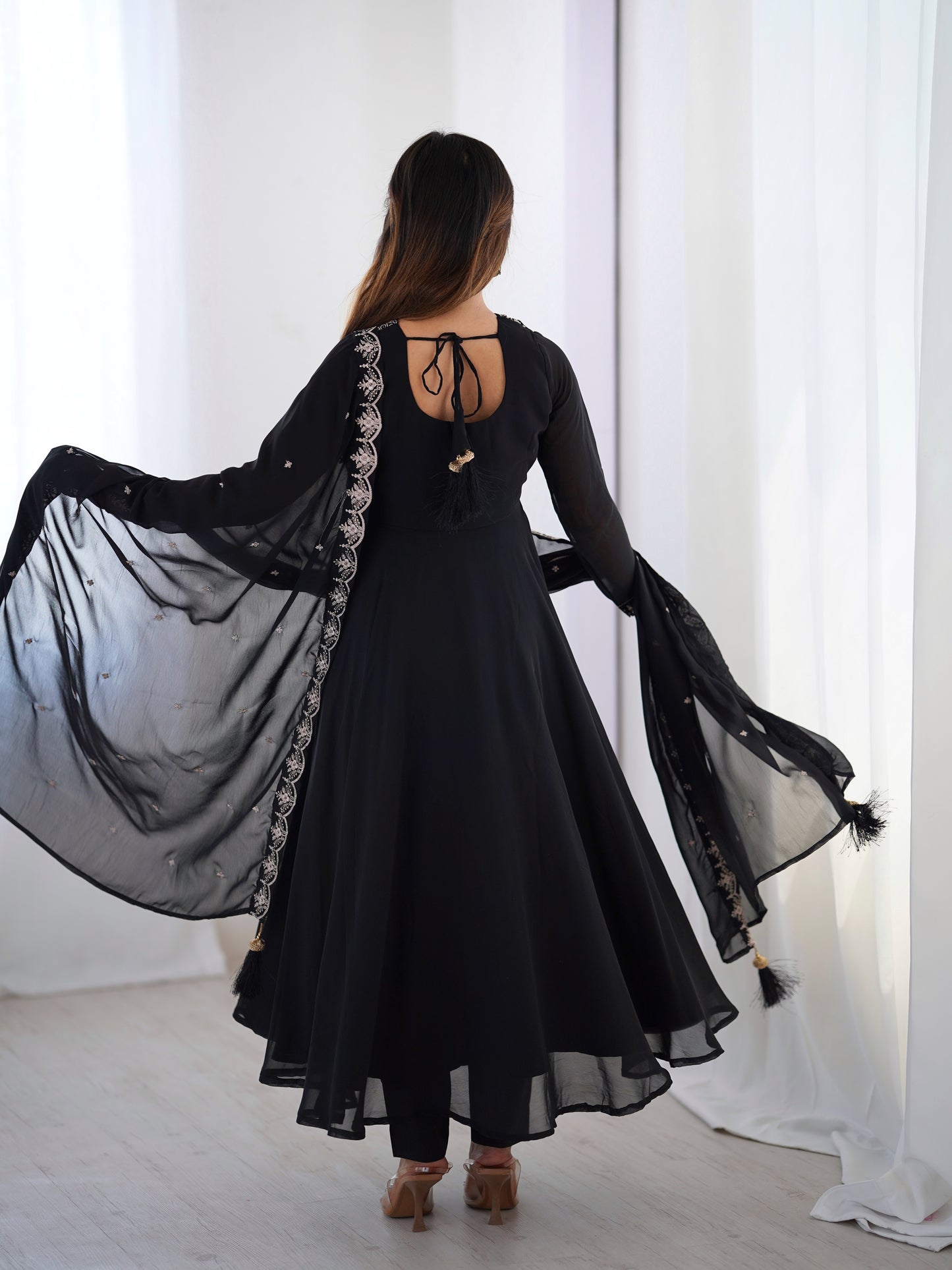 Black Georgette Full Sleeve Anarkali Set
