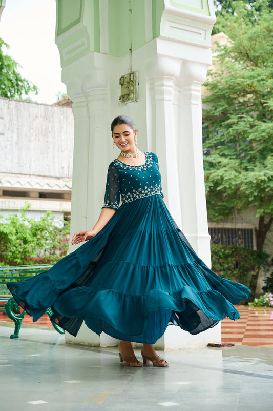 Rama Embroidery Georgette Gown Dress