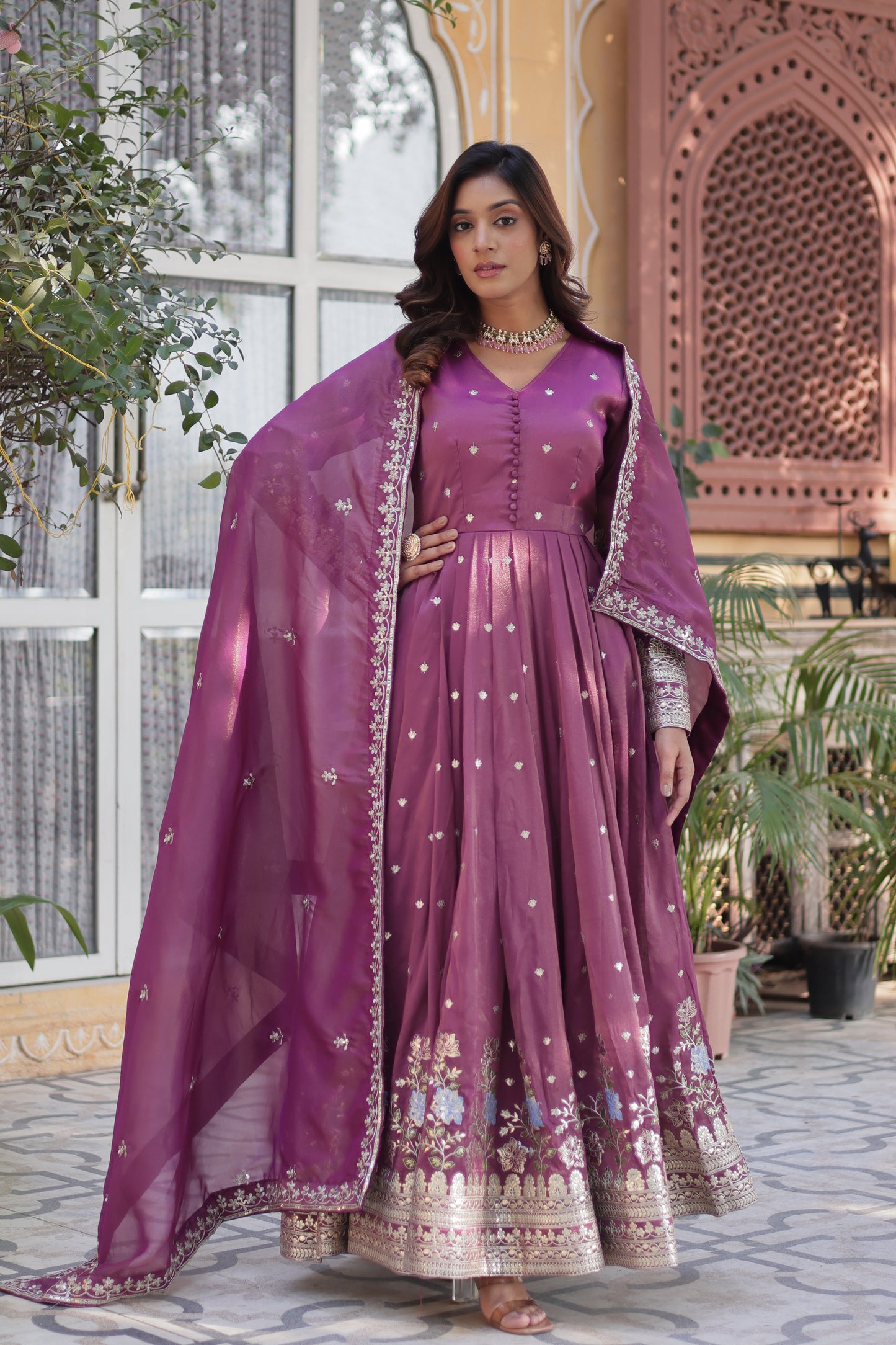 Deep Pink Anarkali Gown For Wedding