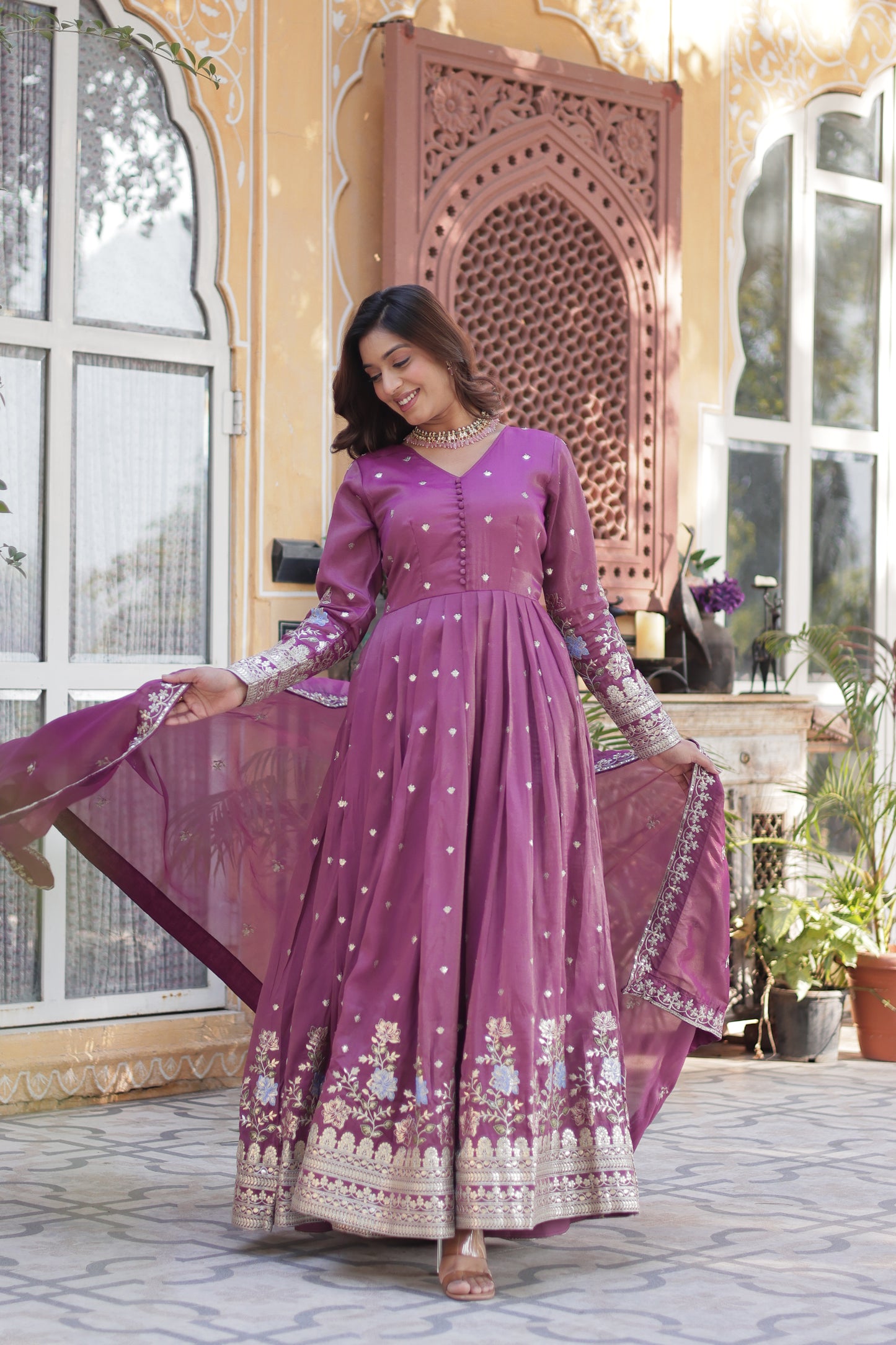 Deep Pink Anarkali Gown For Wedding