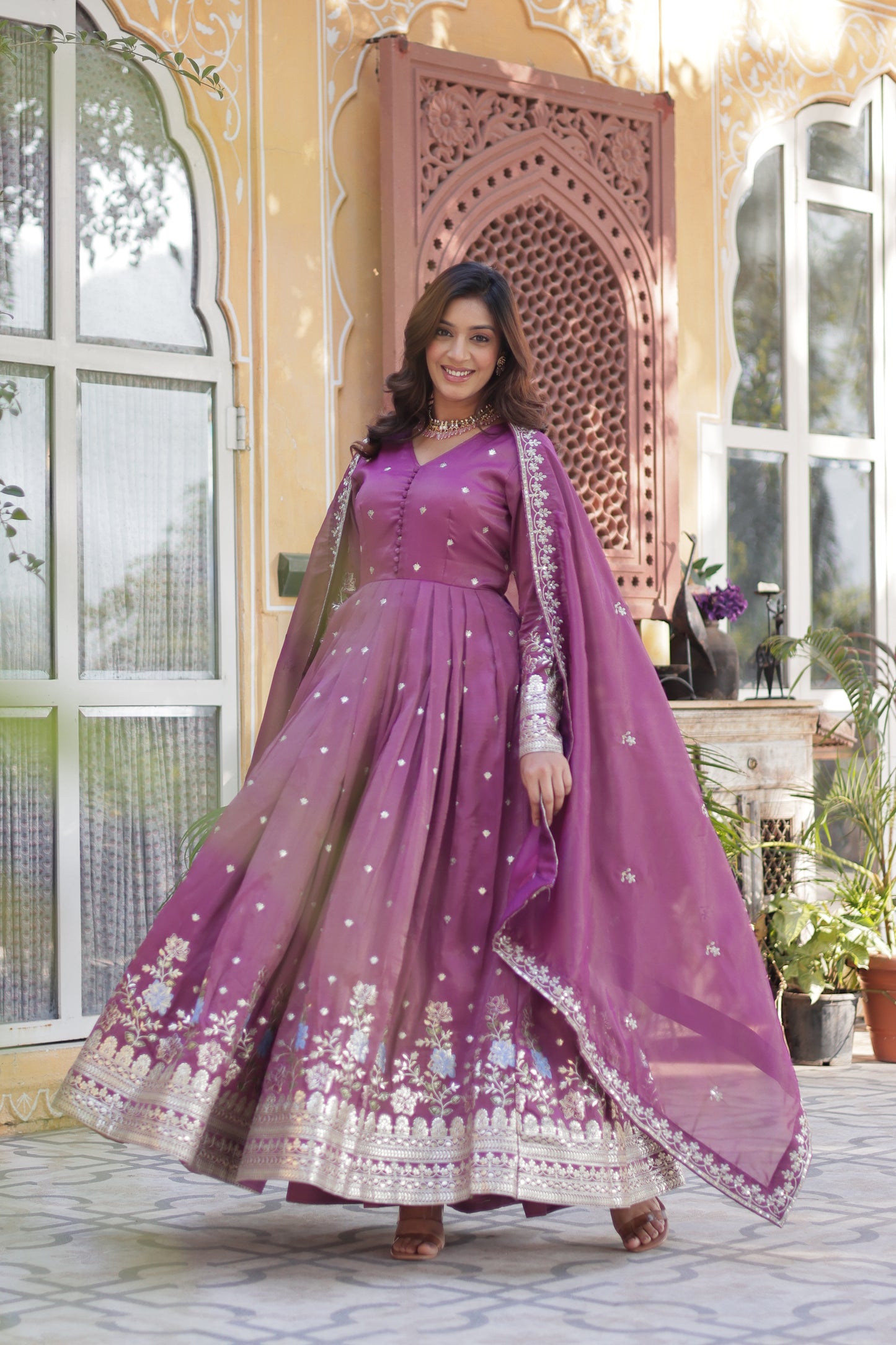 Deep Pink Anarkali Gown For Wedding