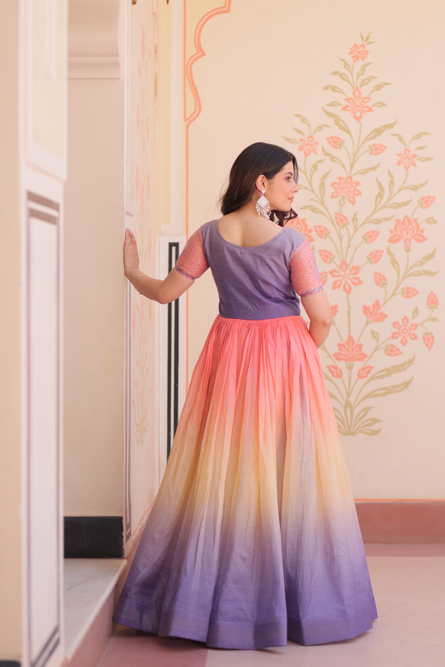 Multicolor Gold Crush Padding Long Dress