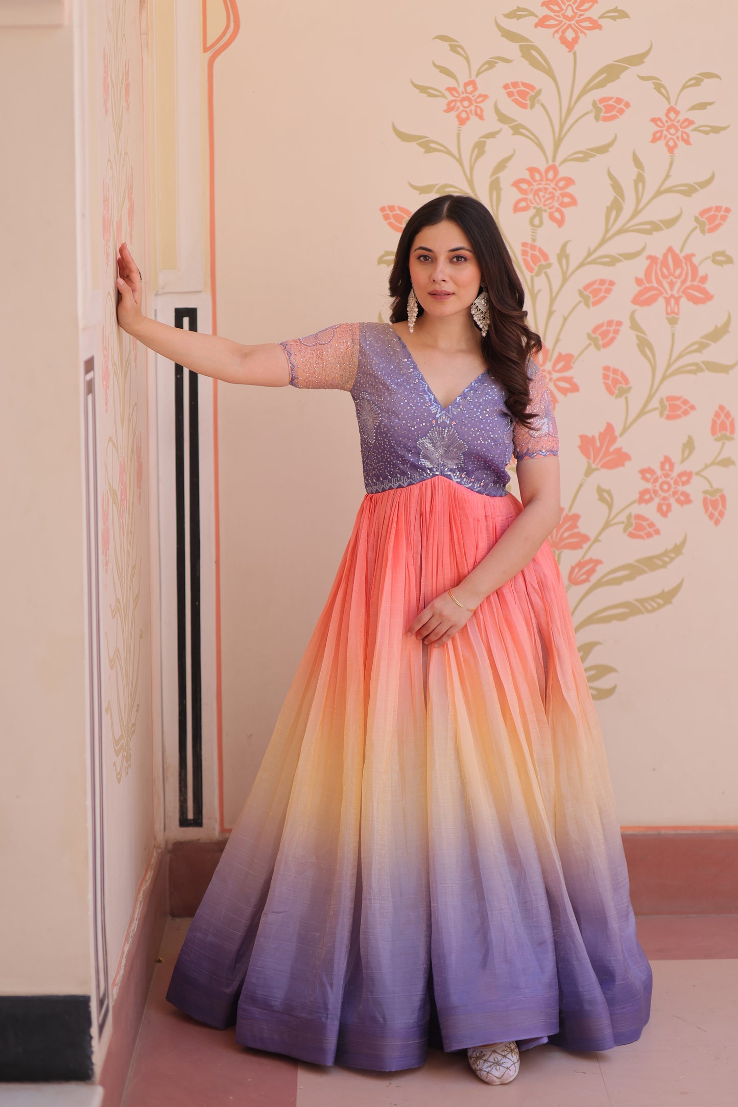 Multicolor Gold Crush Padding Long Dress