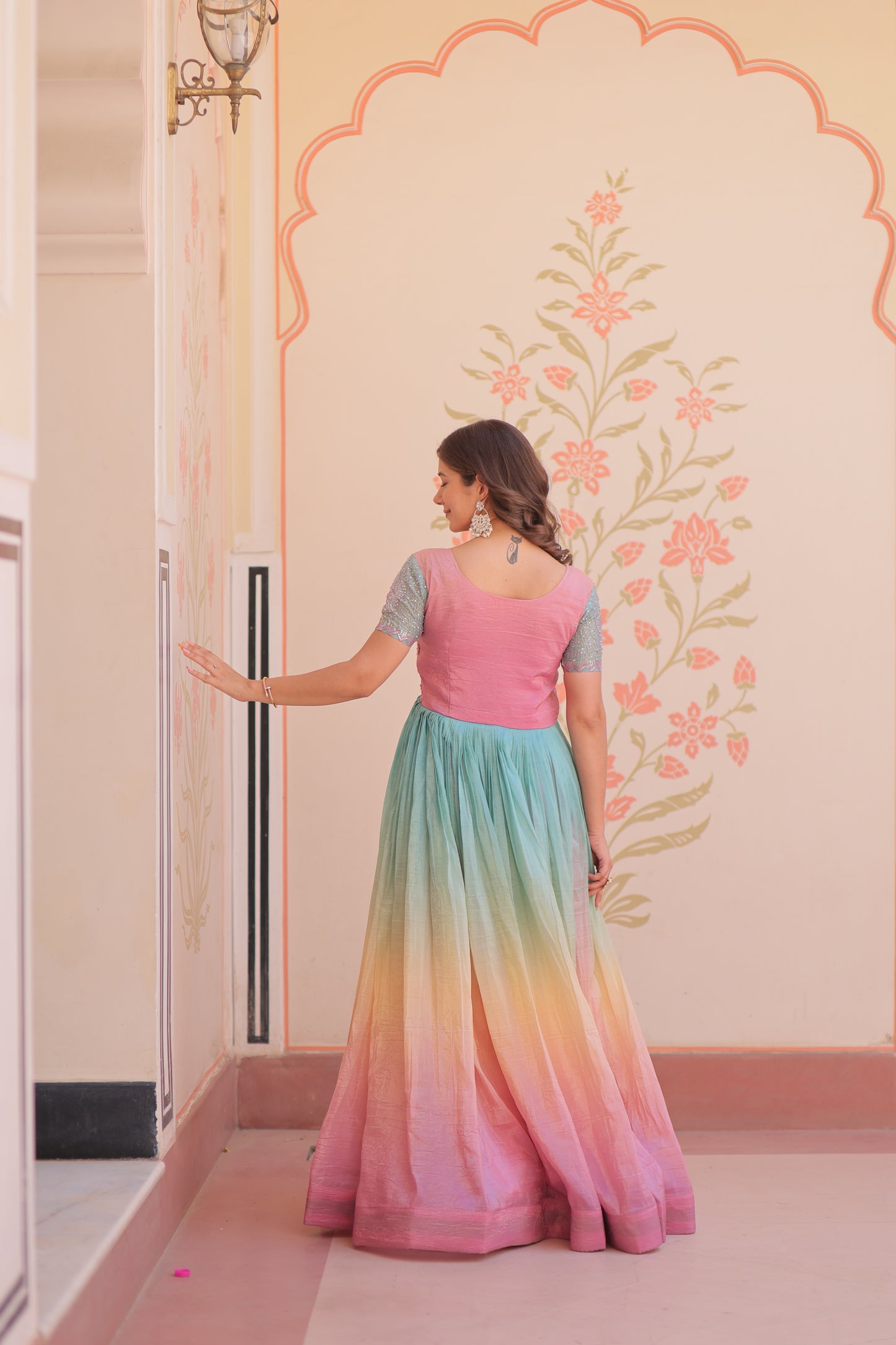 Multicolor Gold Crush Padding Long Dress
