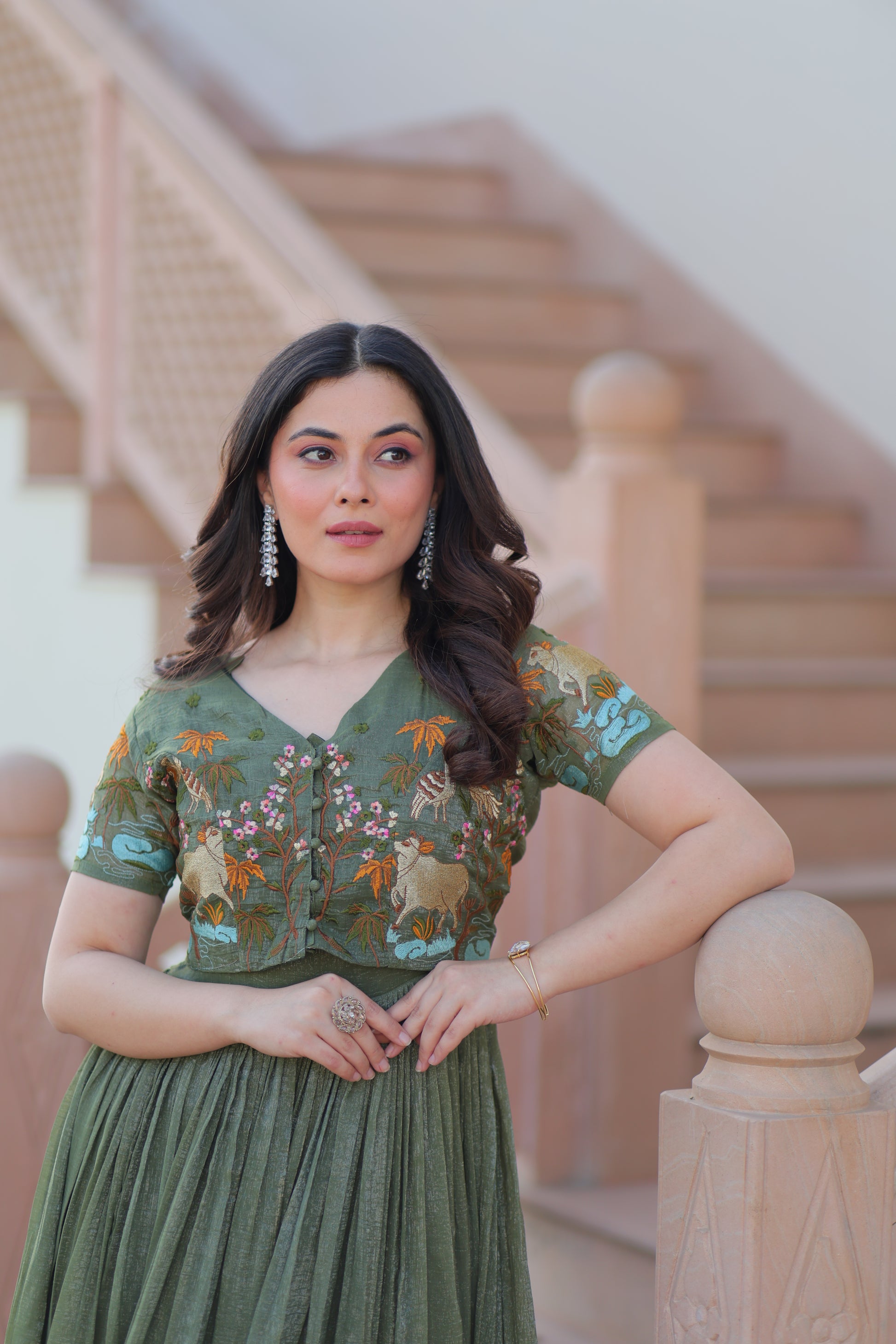 Fern Green Ethnic Gown With Koti For Women