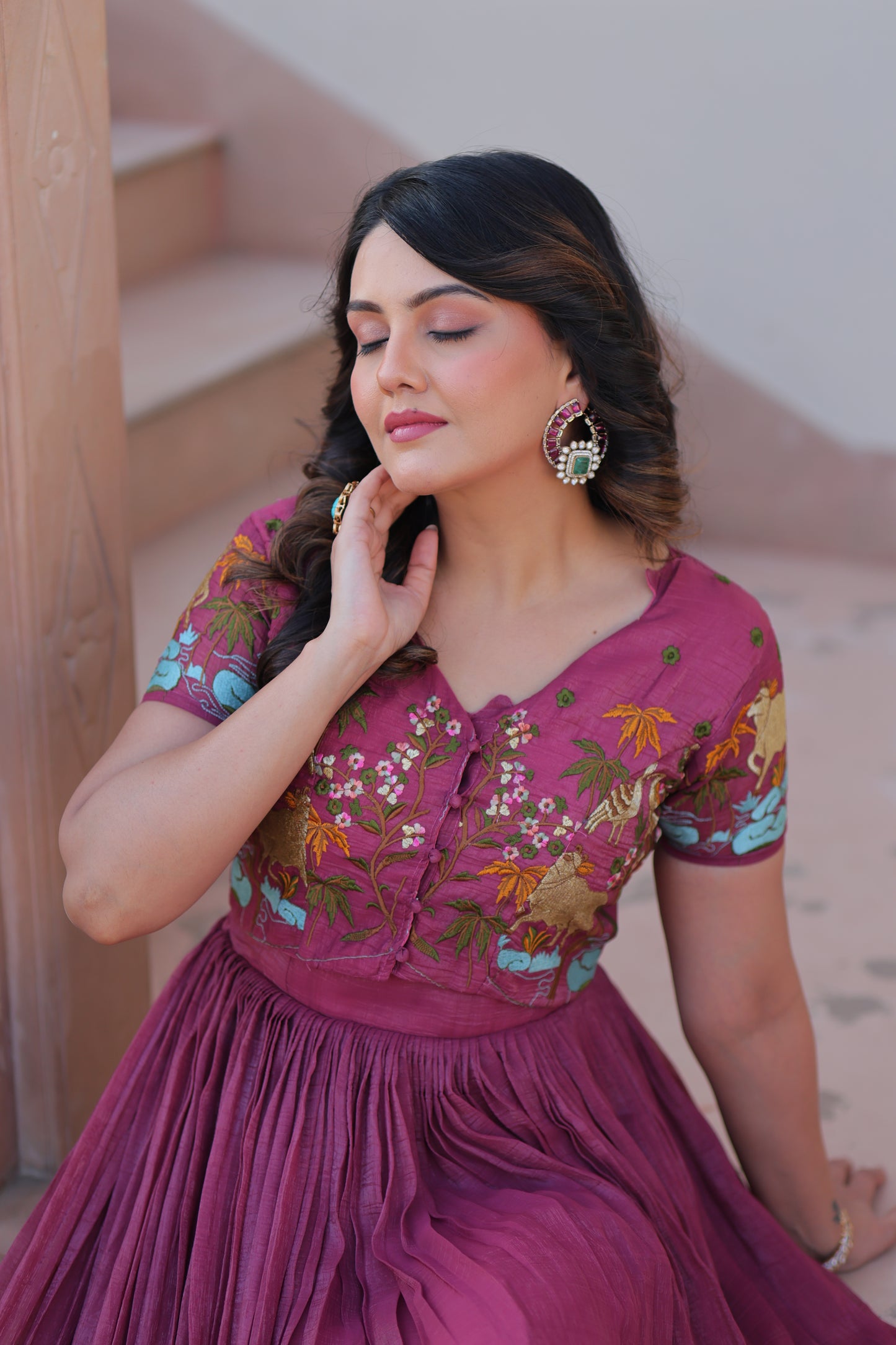 Purple Ethnic Gown With Koti For Women