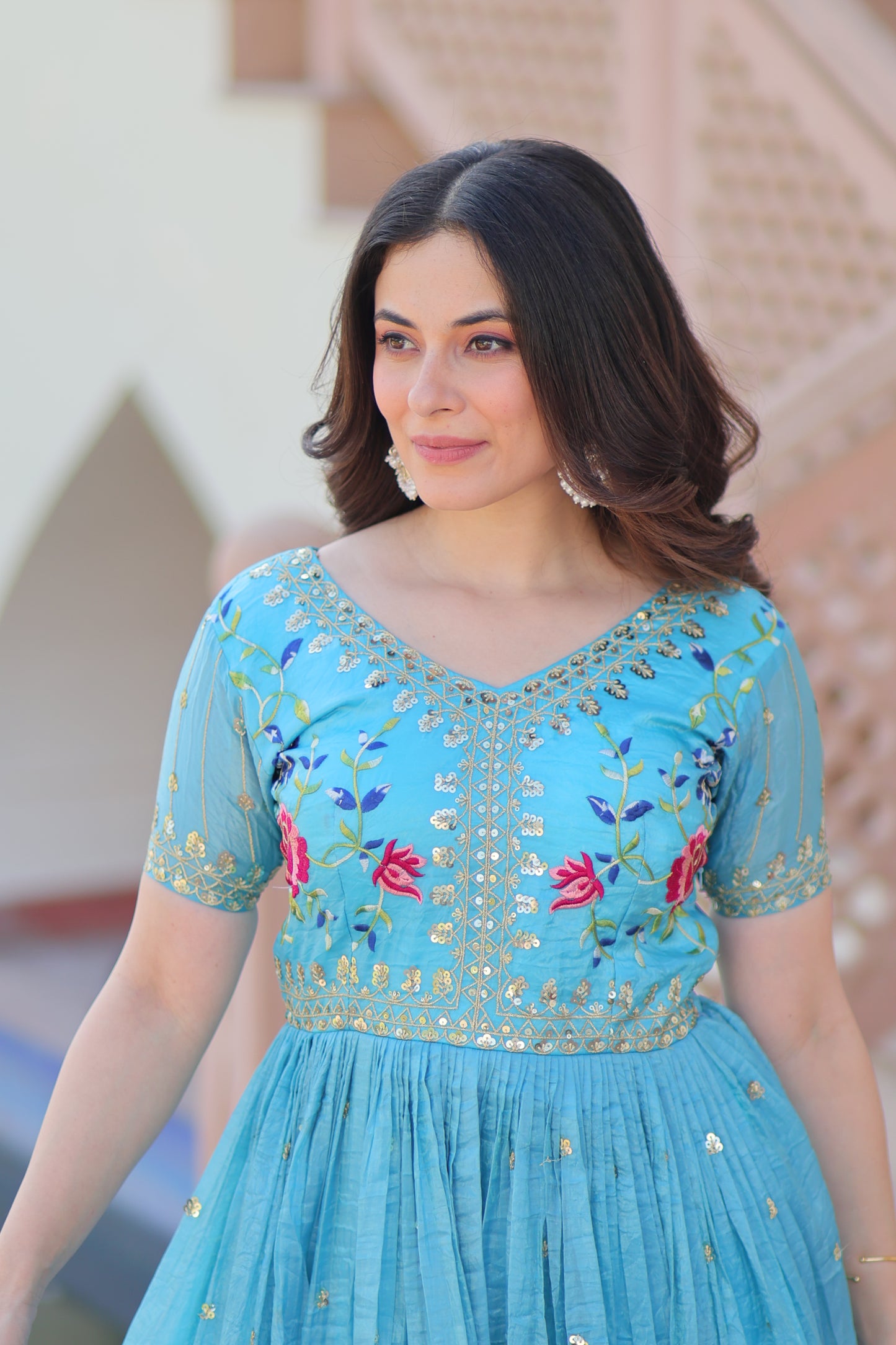 Teal Embroidery Ethnic Dress