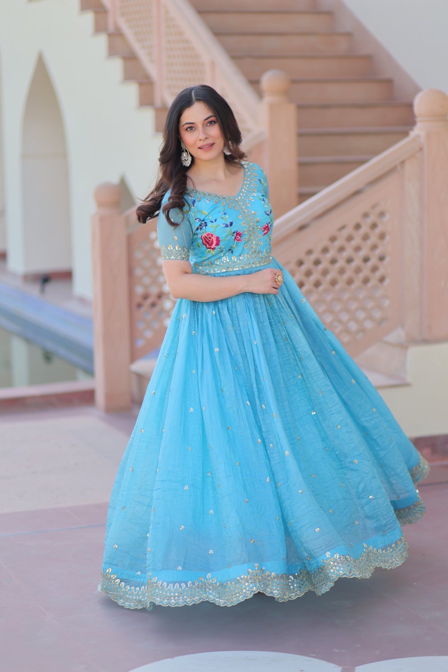 Teal Embroidery Ethnic Dress