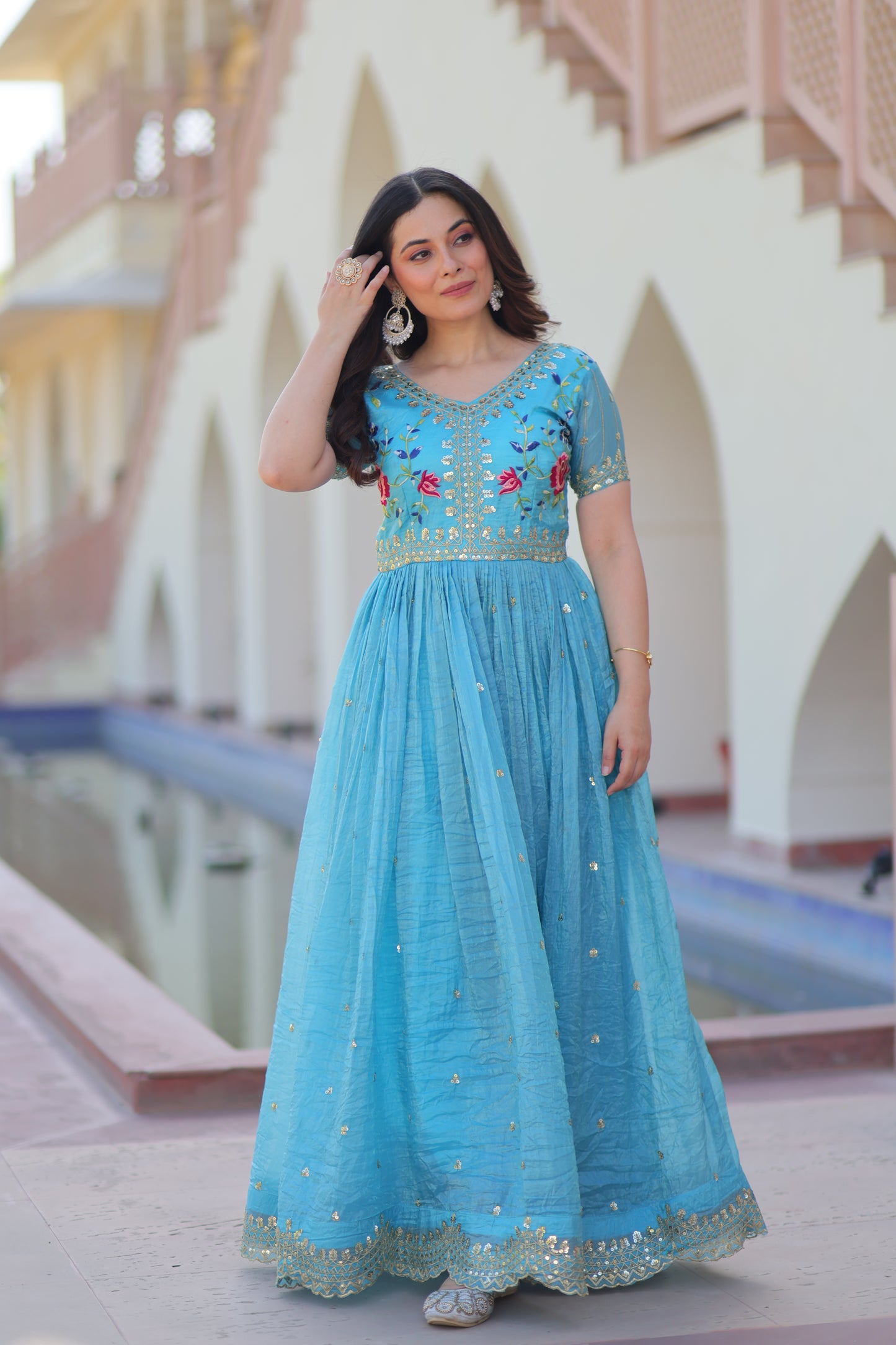 Teal Embroidery Ethnic Dress