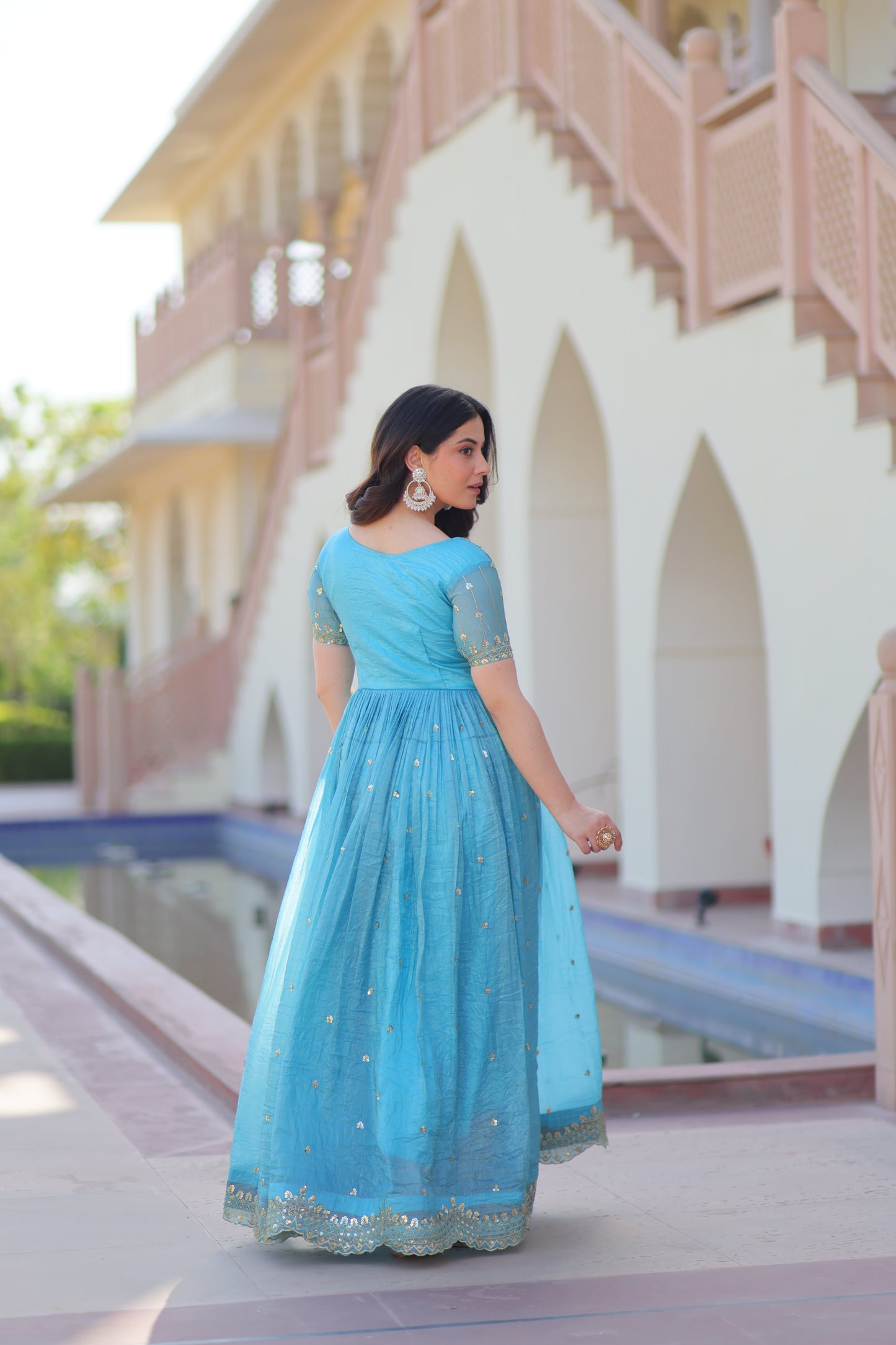 Teal Embroidery Ethnic Dress
