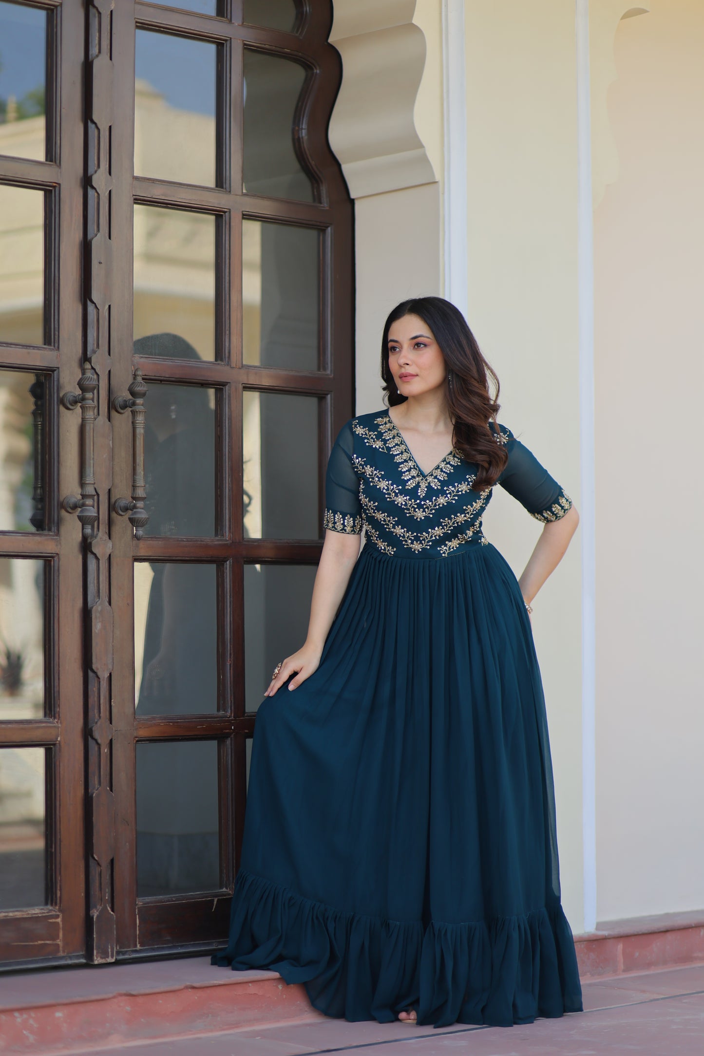 Rama Embroidery Georgette Ethnic Gown