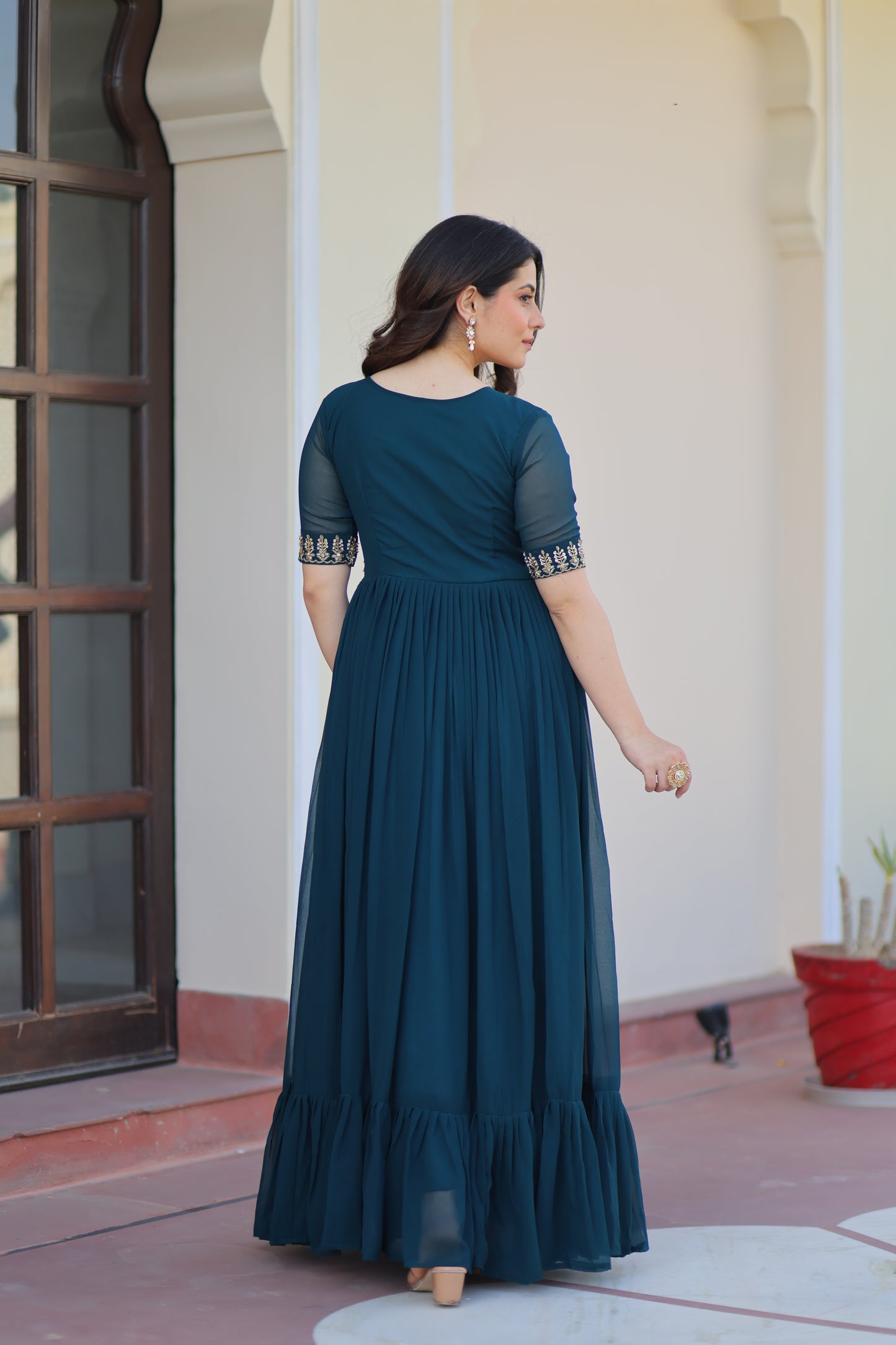 Rama Embroidery Georgette Ethnic Gown