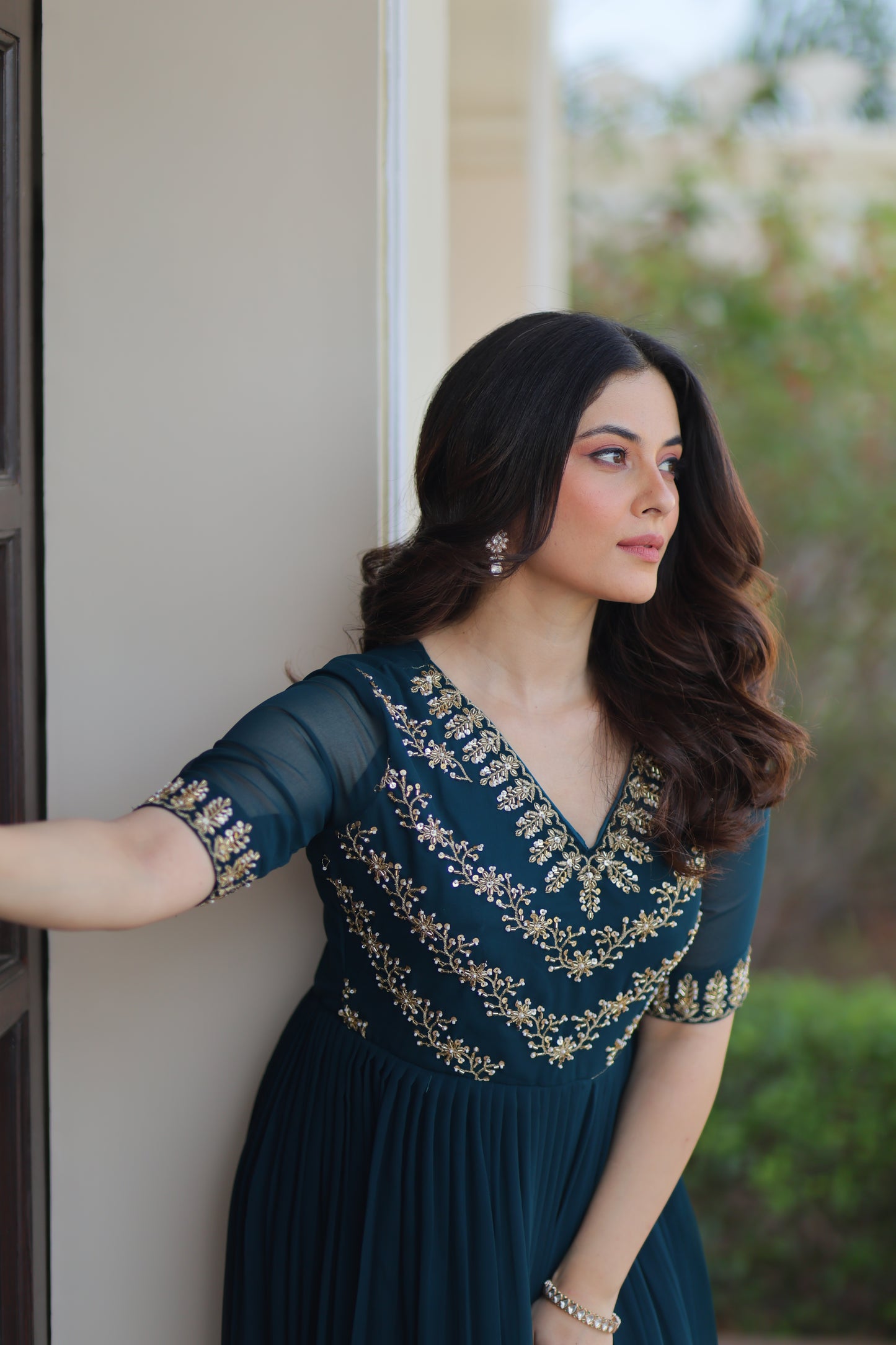 Rama Embroidery Georgette Ethnic Gown