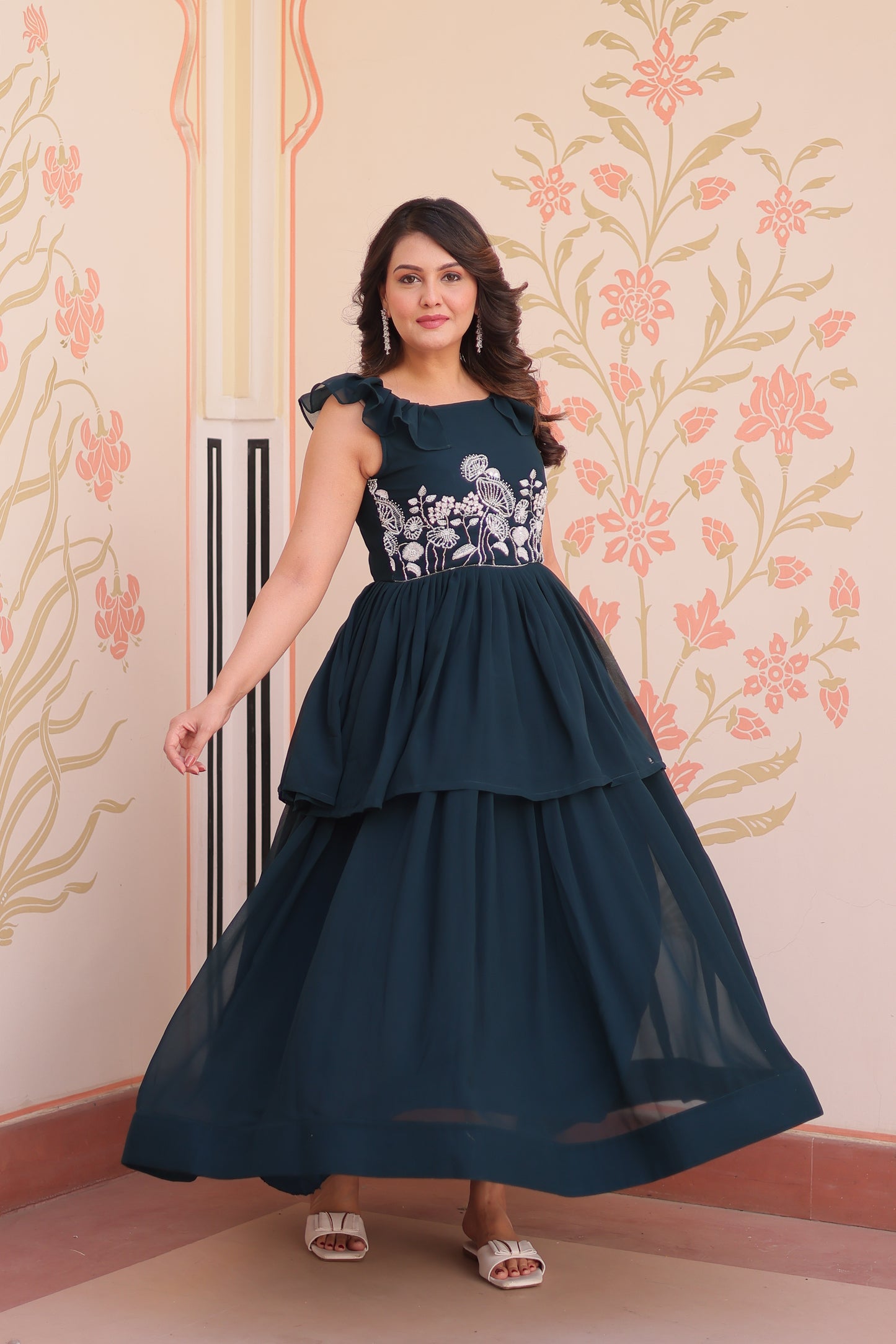 Navy Blue Maxi Ethnic Dress