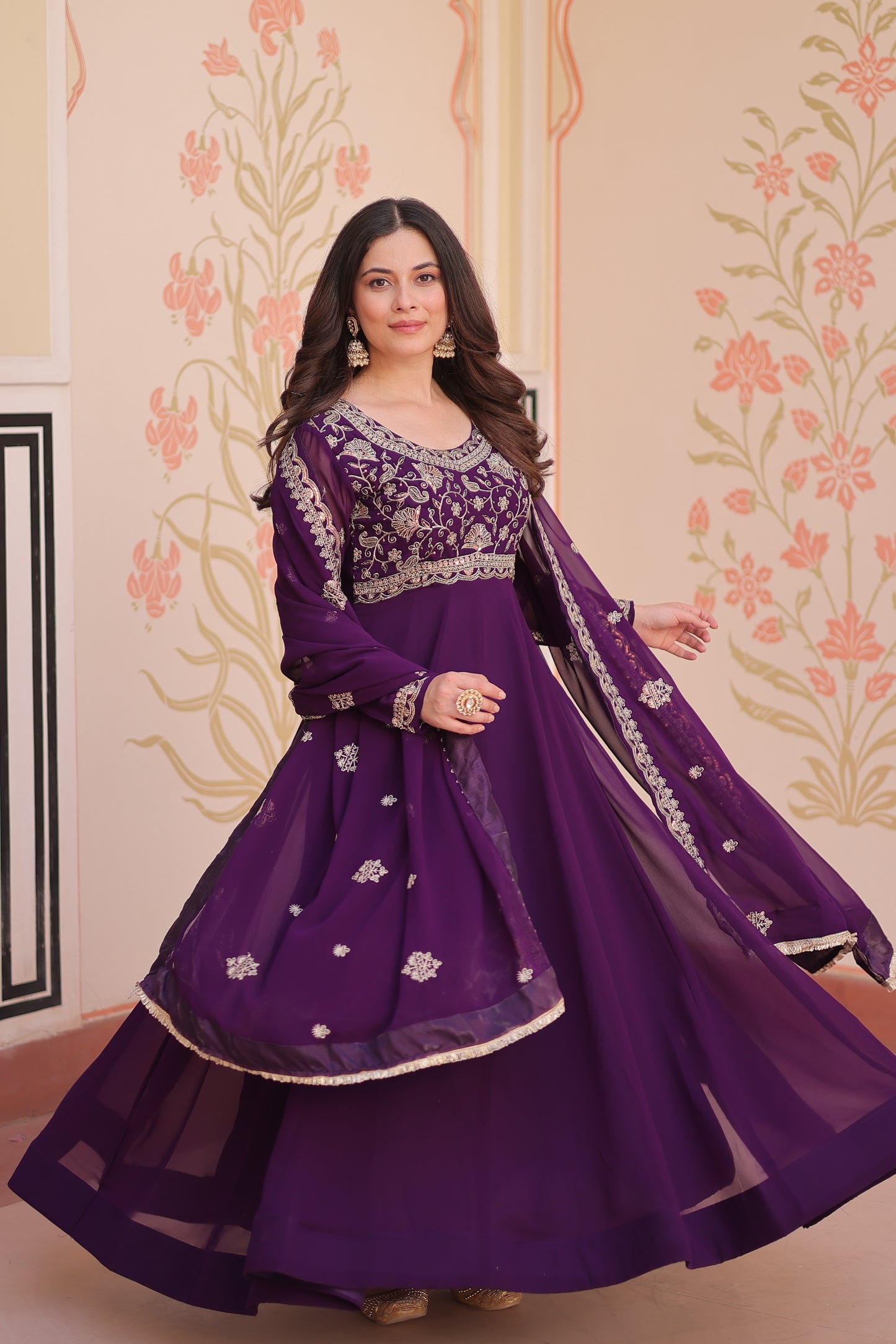 Purple Georgette Embroidery Anarkali Ethnic Gown