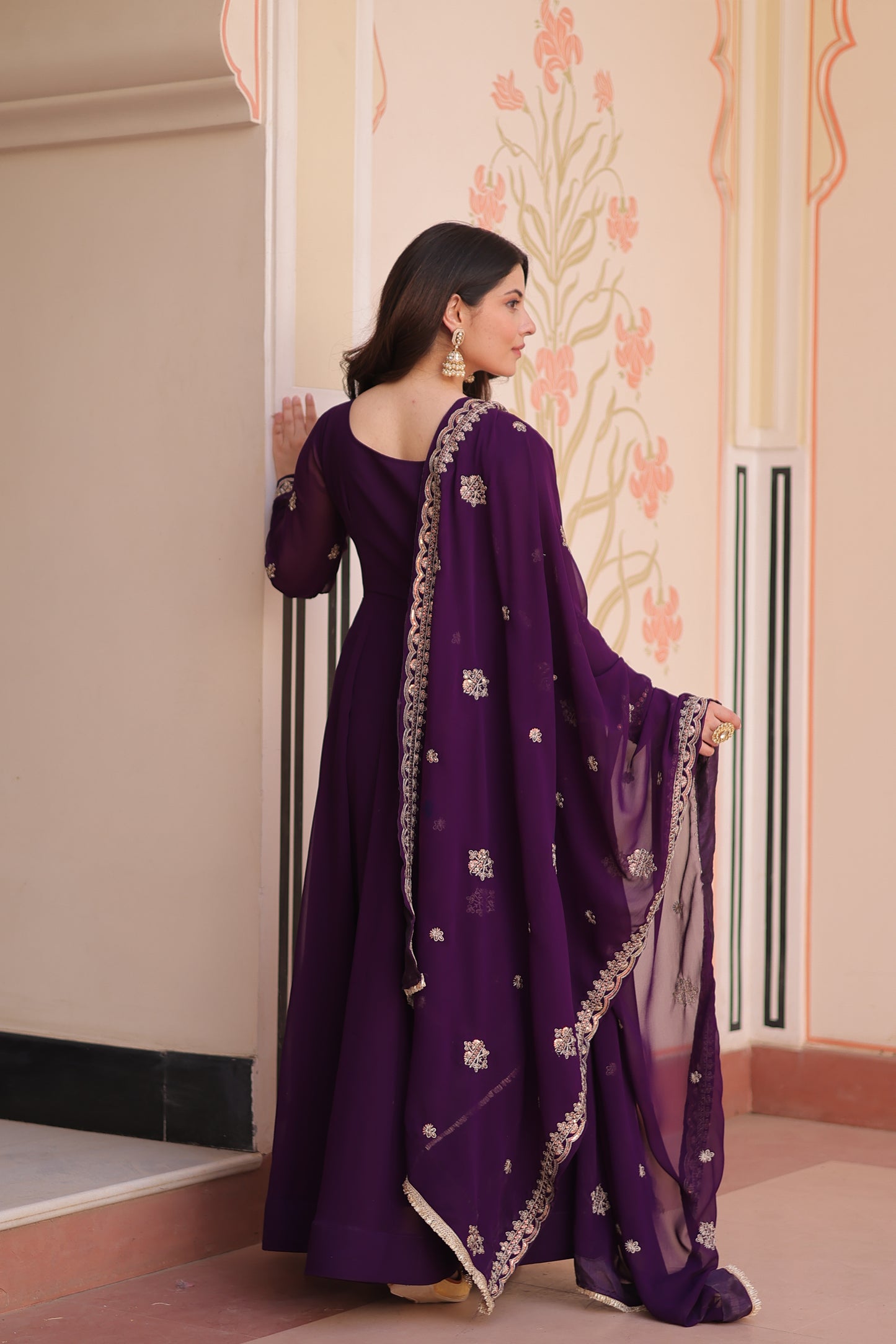 Purple Georgette Embroidery Anarkali Ethnic Gown