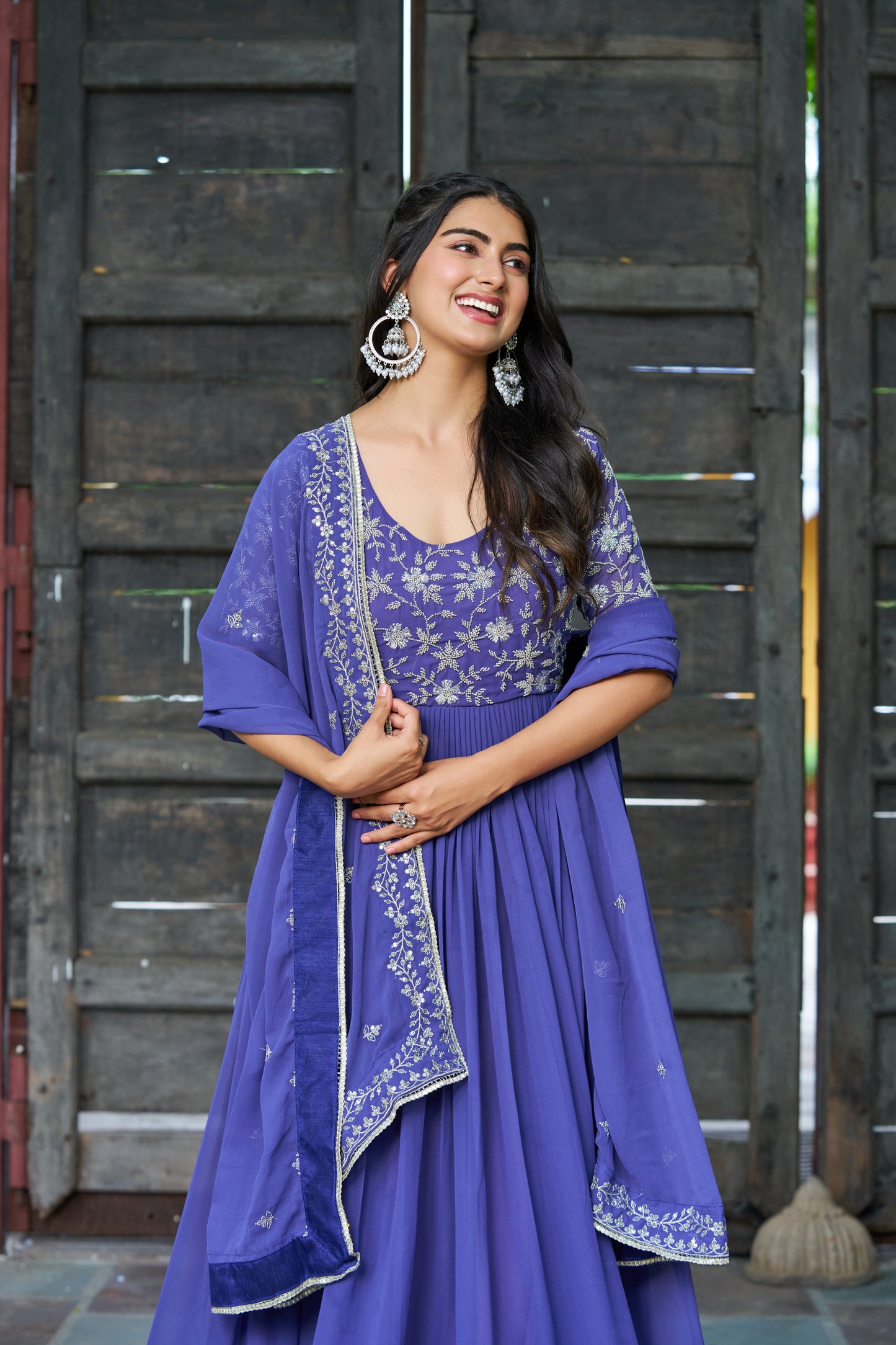 Blue Embroidered work Ethnic Gown