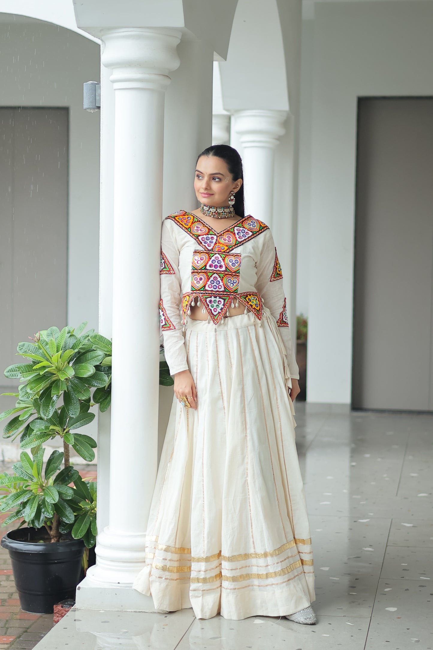 White Gota-Patti Navratri Lehenga Choli