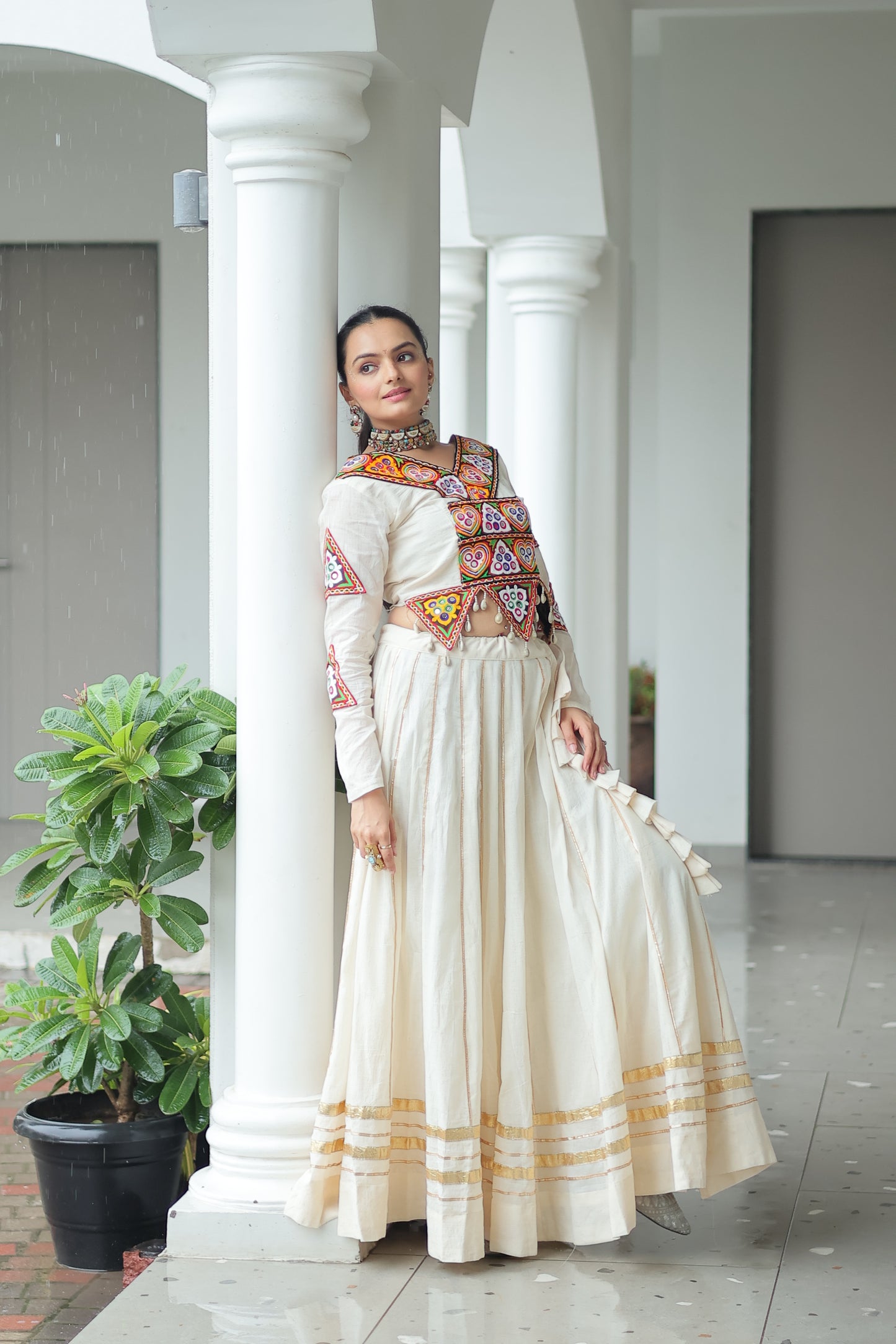 White Gota-Patti Navratri Lehenga Choli
