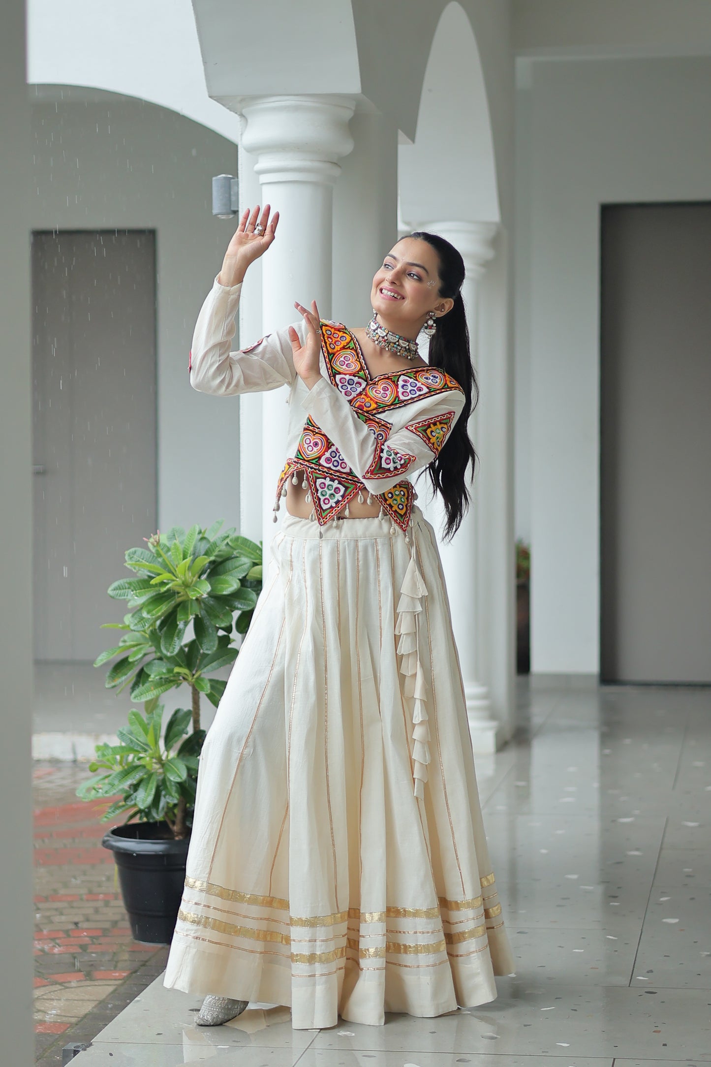 White Gota-Patti Navratri Lehenga Choli