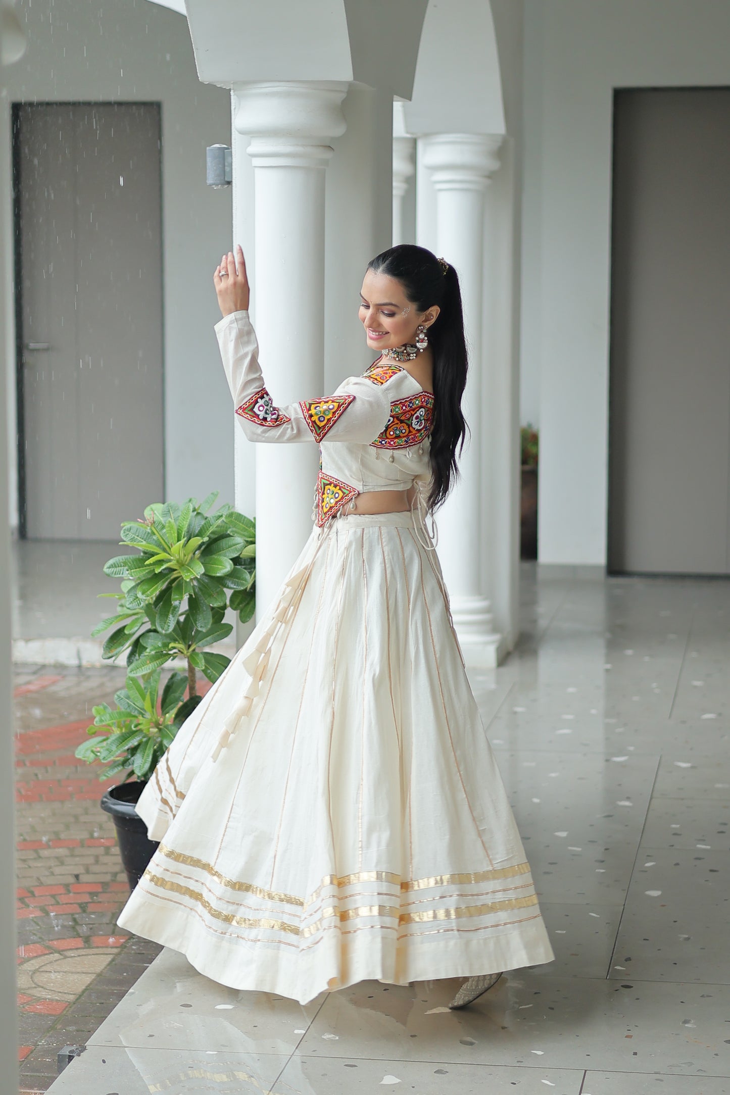 White Gota-Patti Navratri Lehenga Choli