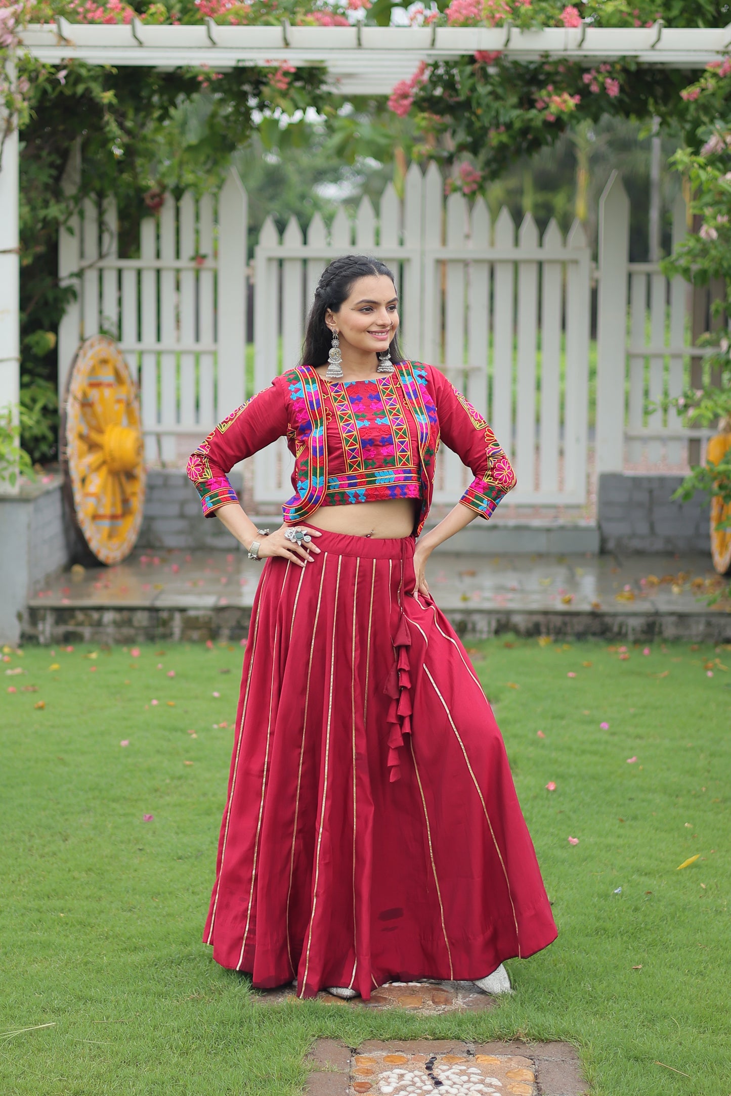 Maroon Silk Gota-patti Navratri Lehenga Choli