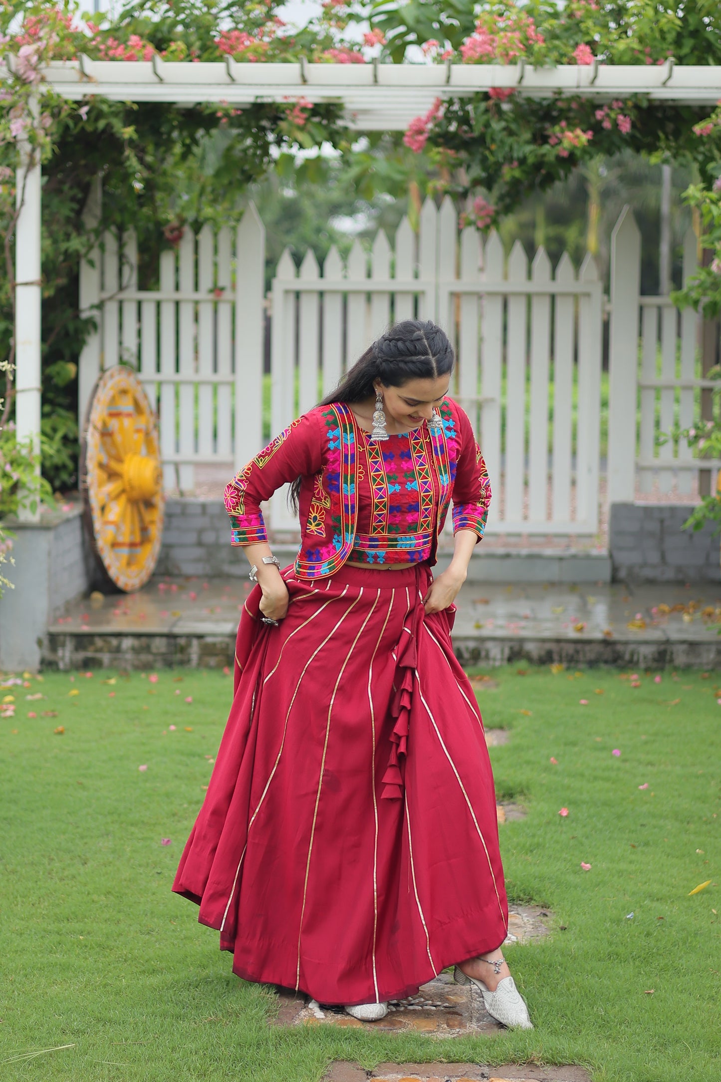 Maroon Silk Gota-patti Navratri Lehenga Choli
