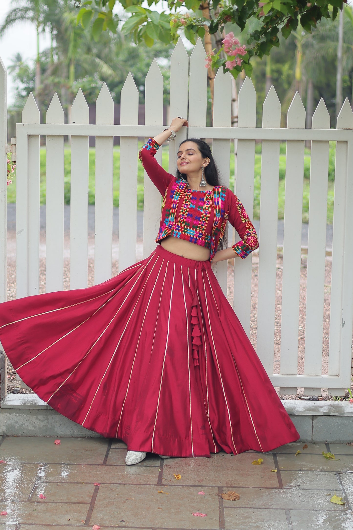 Maroon Silk Gota-patti Navratri Lehenga Choli
