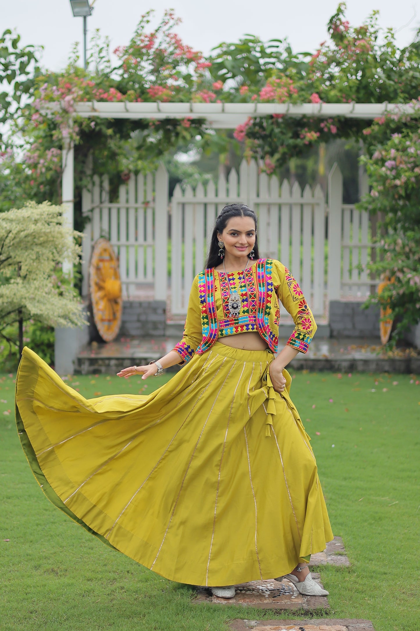 Citrine Silk Gota-patti Navratri Lehenga Choli