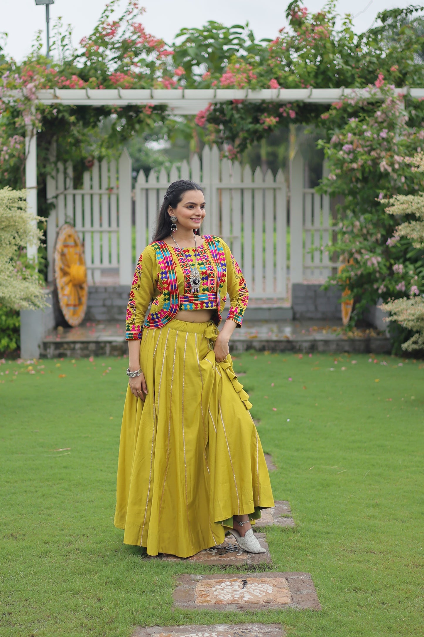 Citrine Silk Gota-patti Navratri Lehenga Choli