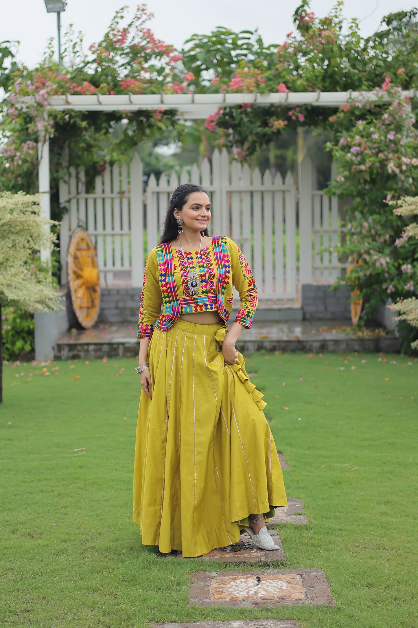 Citrine Silk Gota-patti Navratri Lehenga Choli