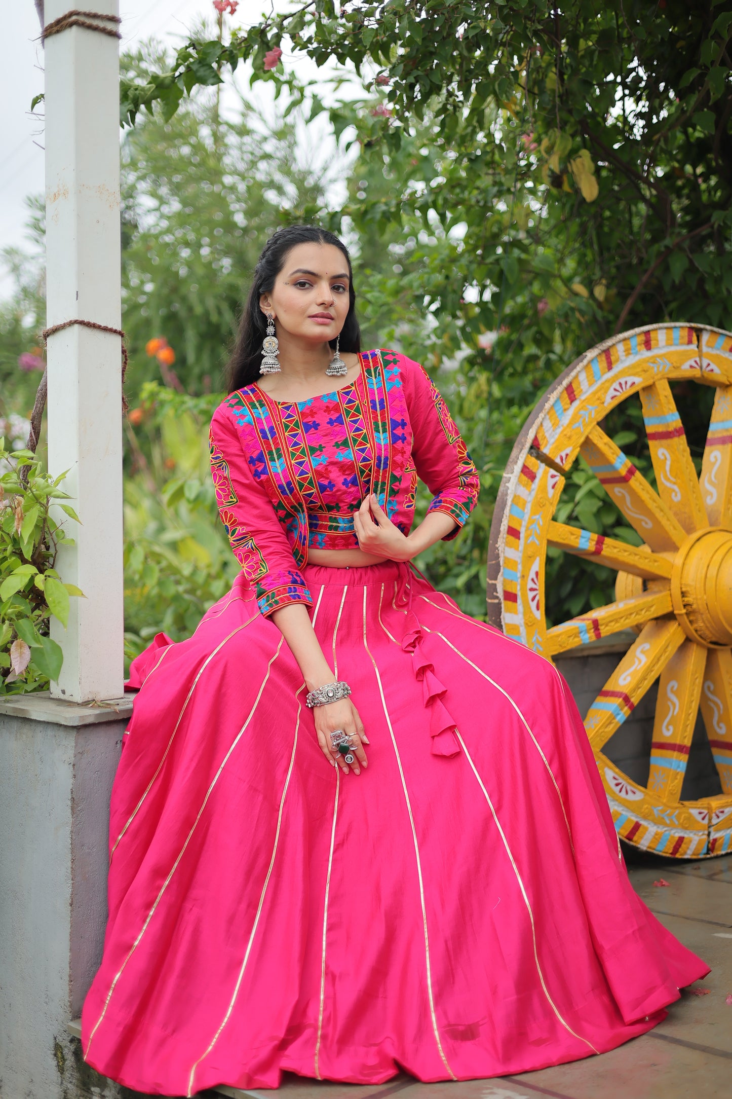 Pink Silk Gota-patti Navratri Lehenga Choli
