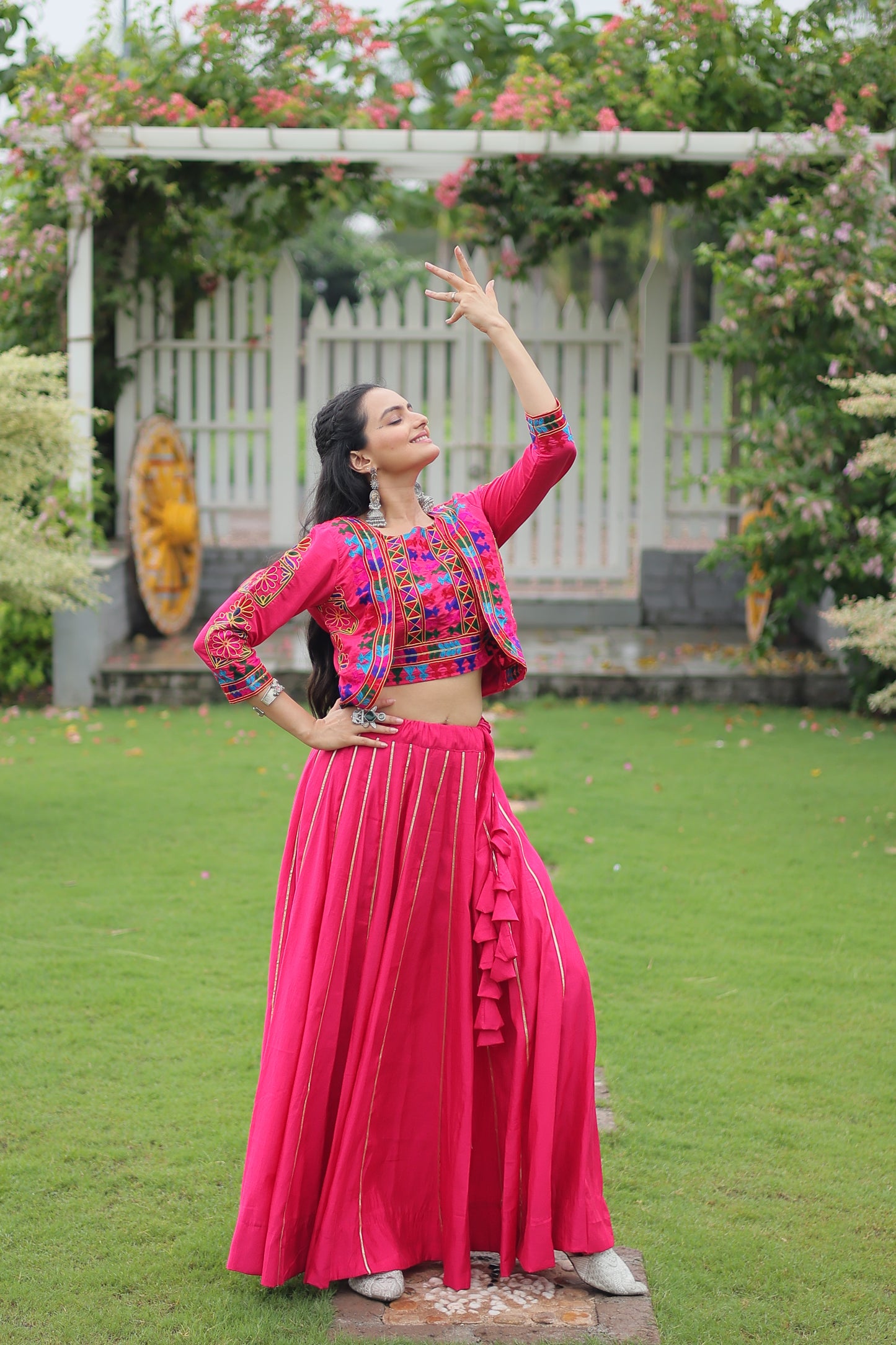 Pink Silk Gota-patti Navratri Lehenga Choli