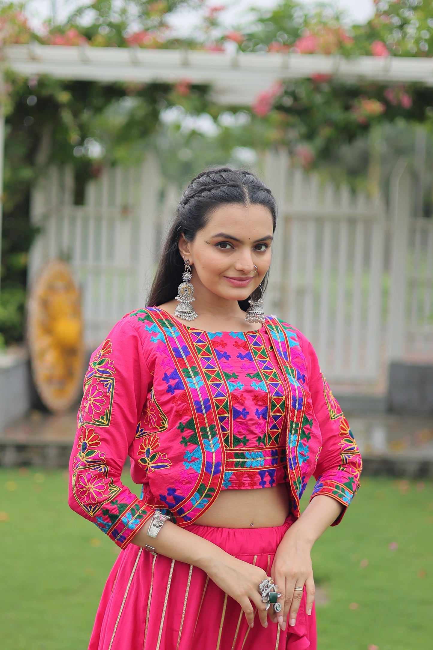 Pink Silk Gota-patti Navratri Lehenga Choli