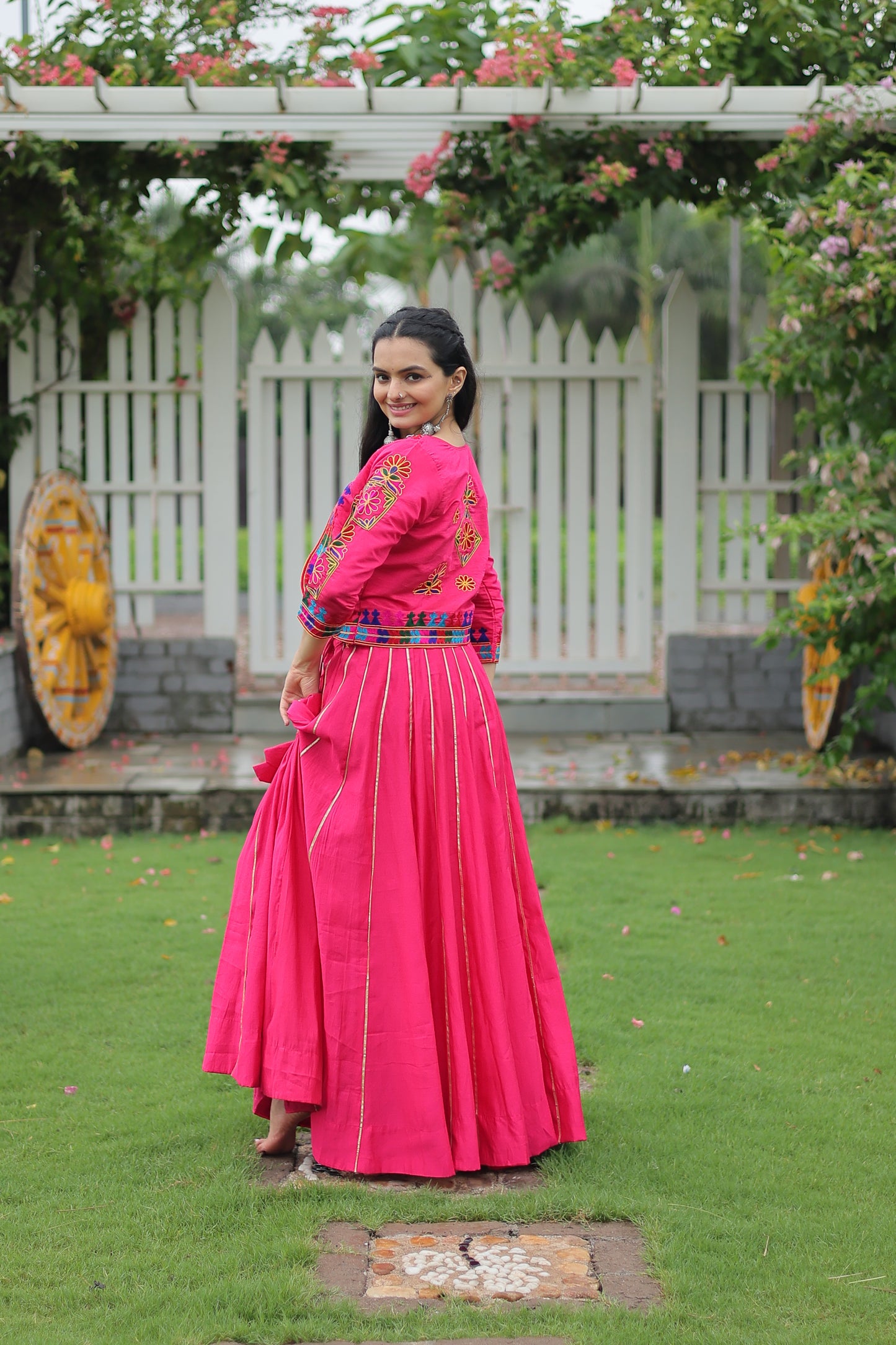 Pink Silk Gota-patti Navratri Lehenga Choli