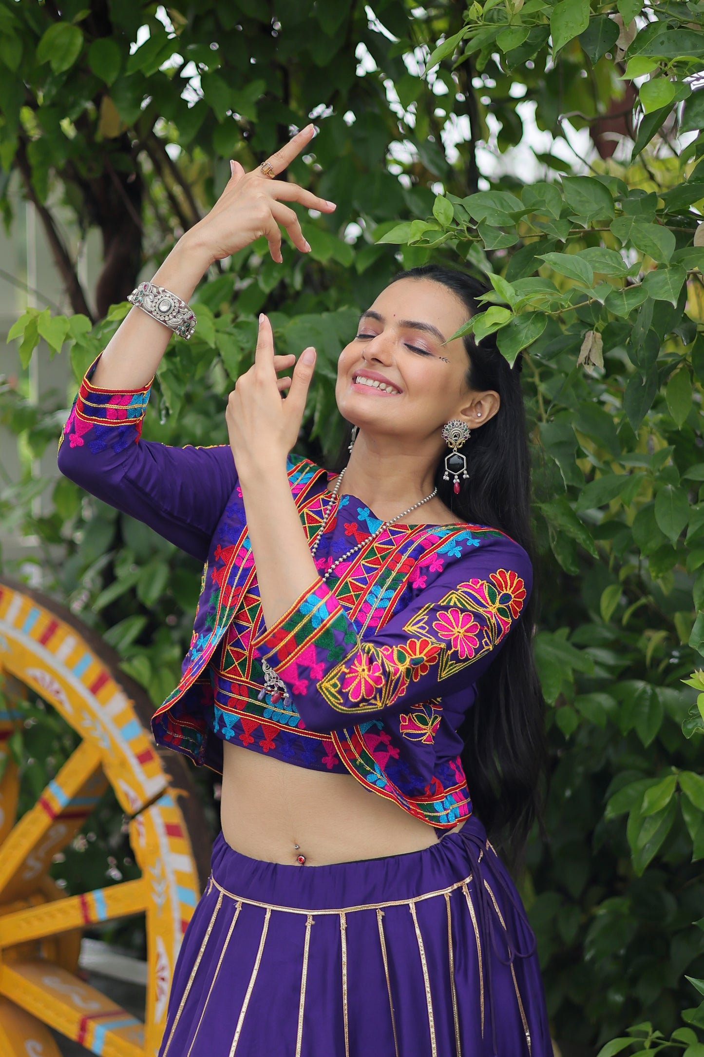 Purple Silk Gota-patti Navratri Lehenga Choli