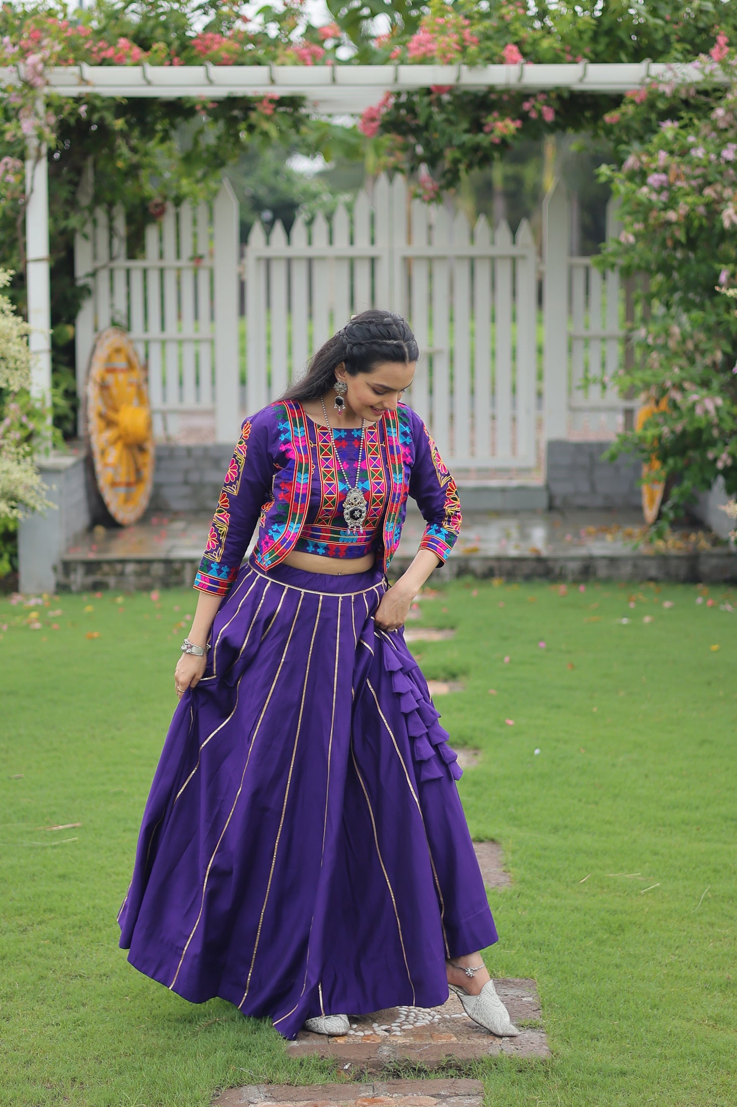 Purple Silk Gota-patti Navratri Lehenga Choli