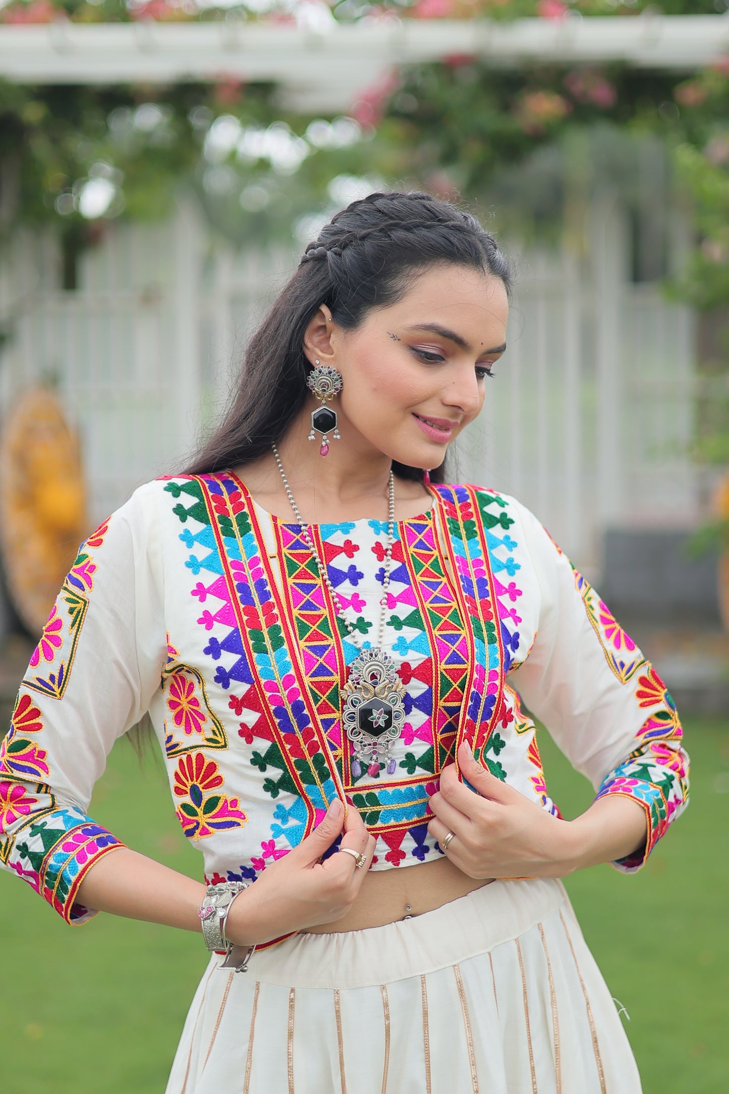 White Silk Gota-patti Navratri Lehenga Choli