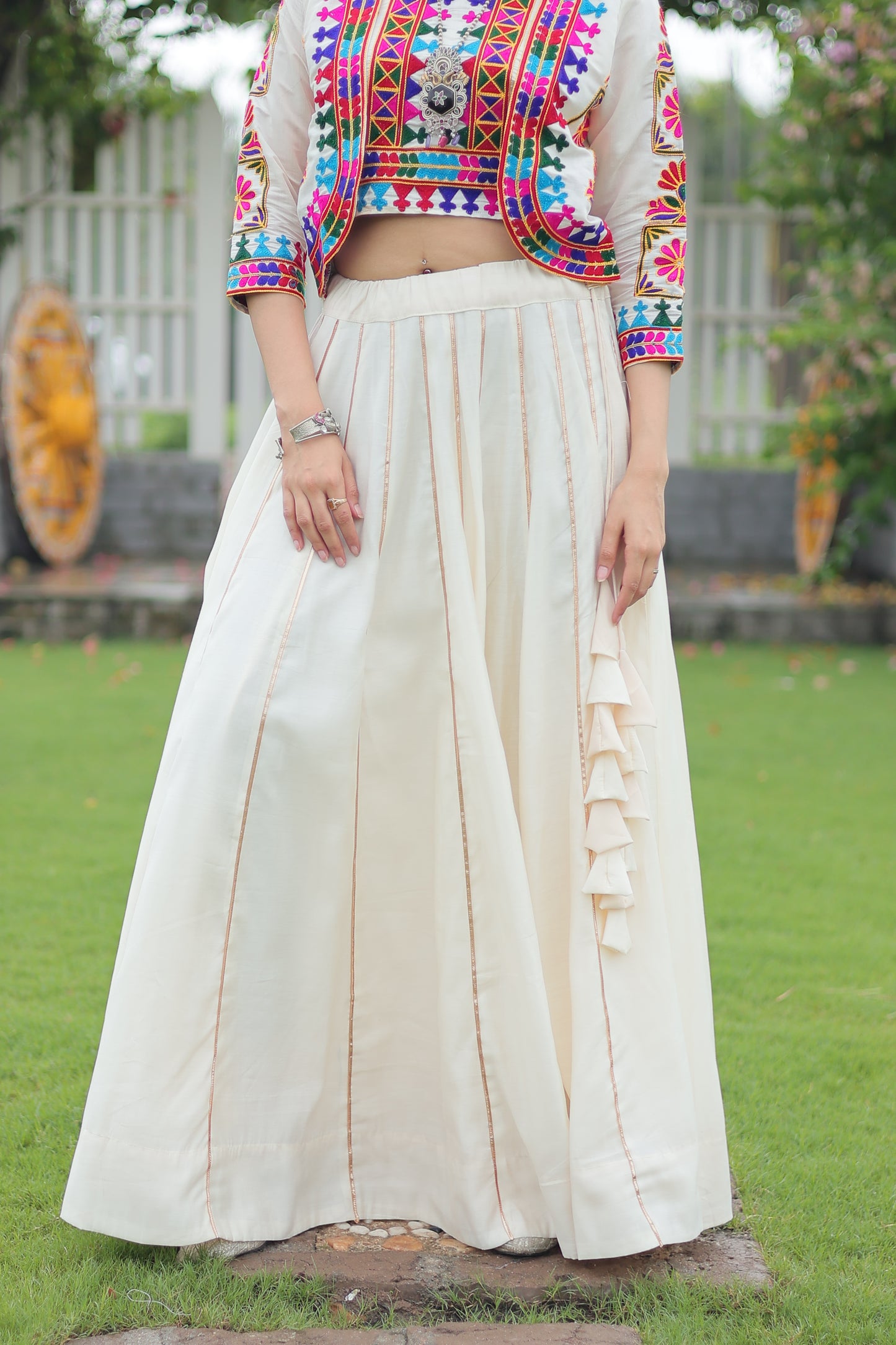 White Silk Gota-patti Navratri Lehenga Choli