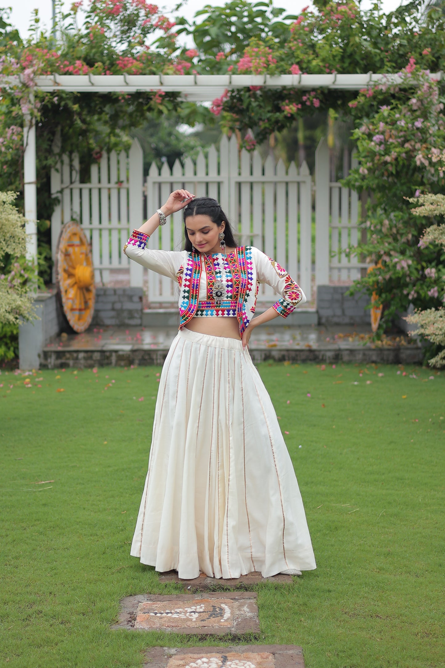 White Silk Gota-patti Navratri Lehenga Choli