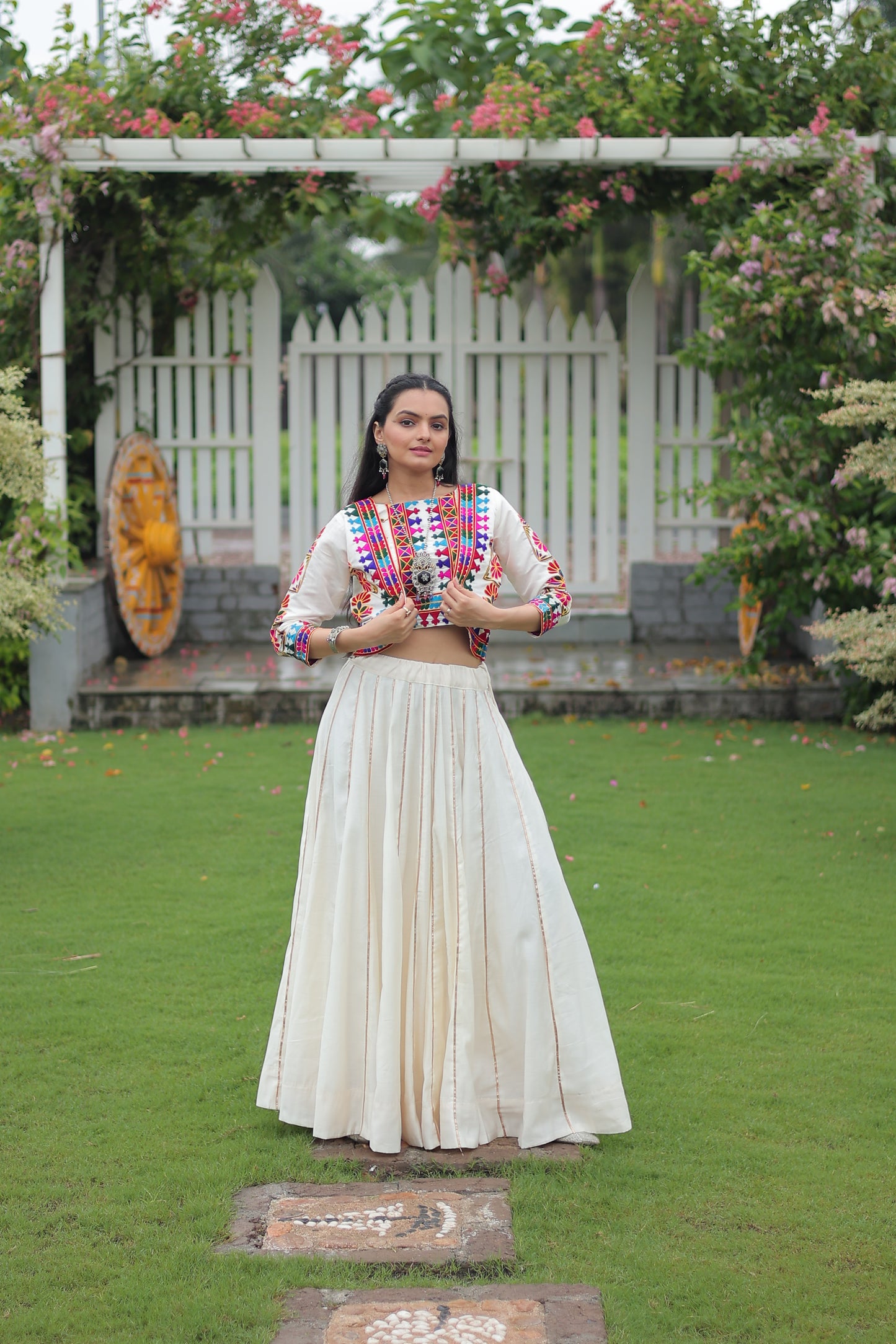 White Silk Gota-patti Navratri Lehenga Choli