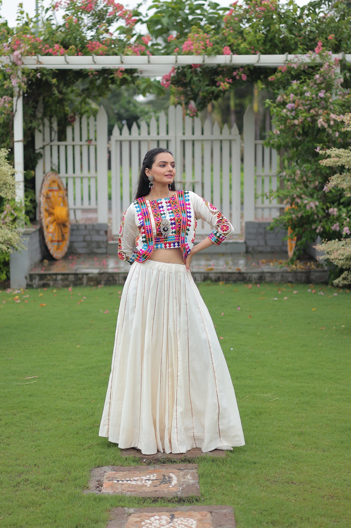White Silk Gota-patti Navratri Lehenga Choli